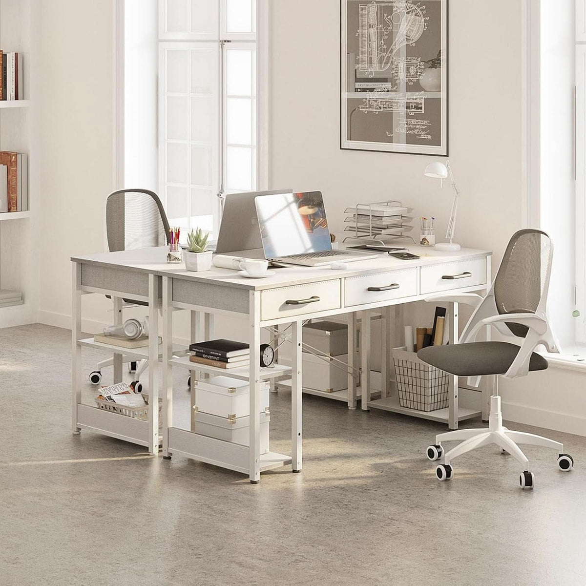 White 48 Inch Contemporary Premier Desk With Drawers