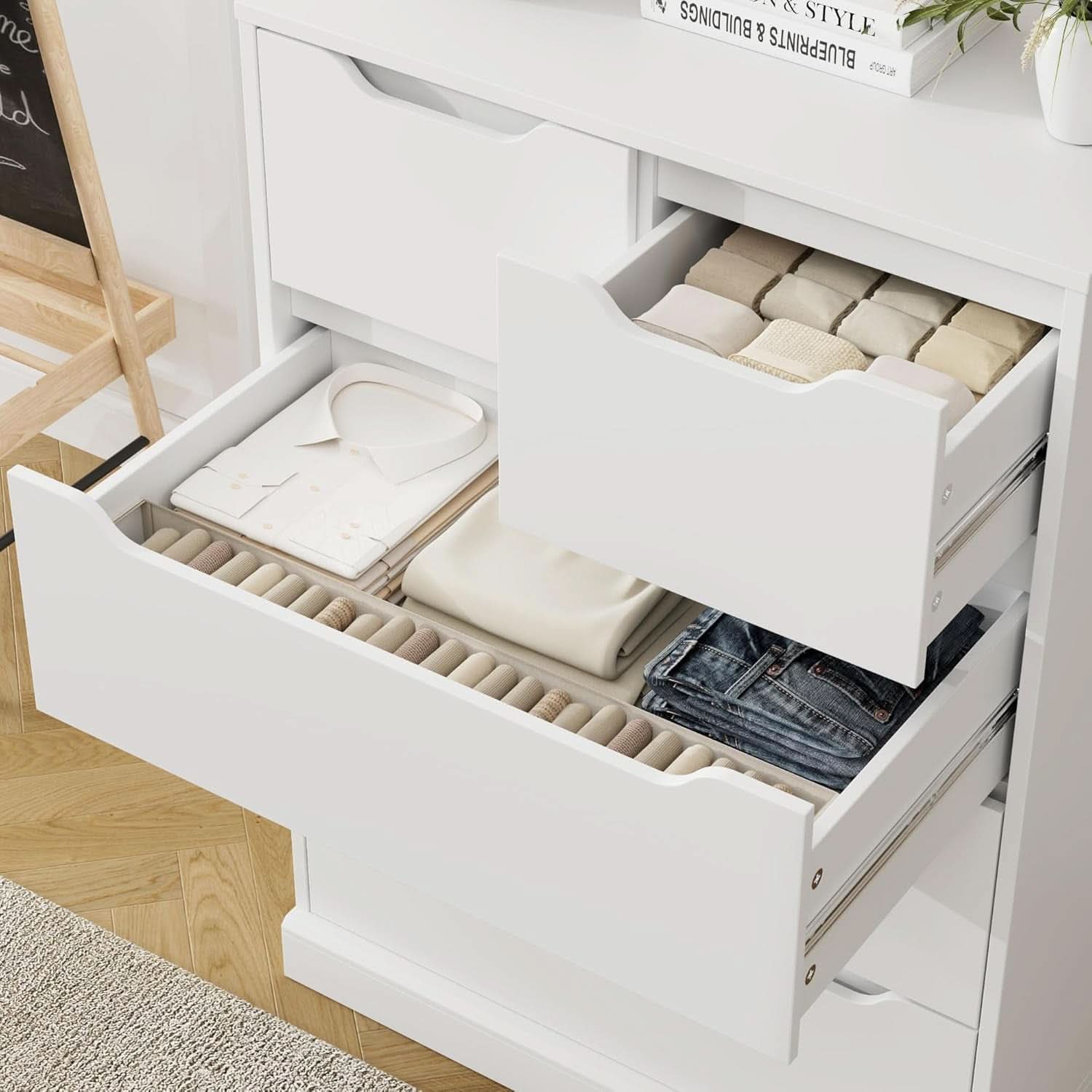 White 5 Drawer Dresser For Bedroom Storage Organizer