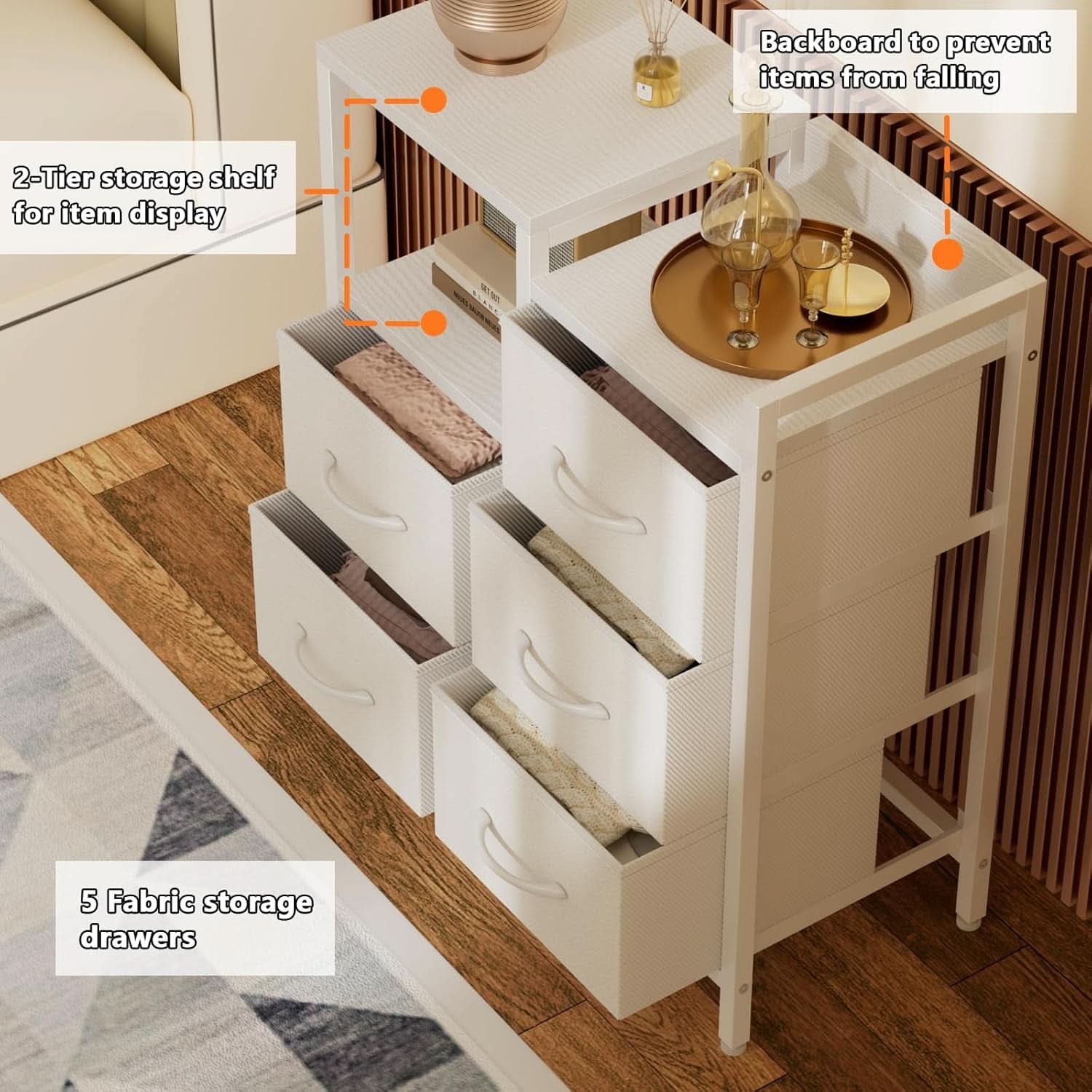 White 5 Drawer Dresser With Metal Frame Bedroom Storage