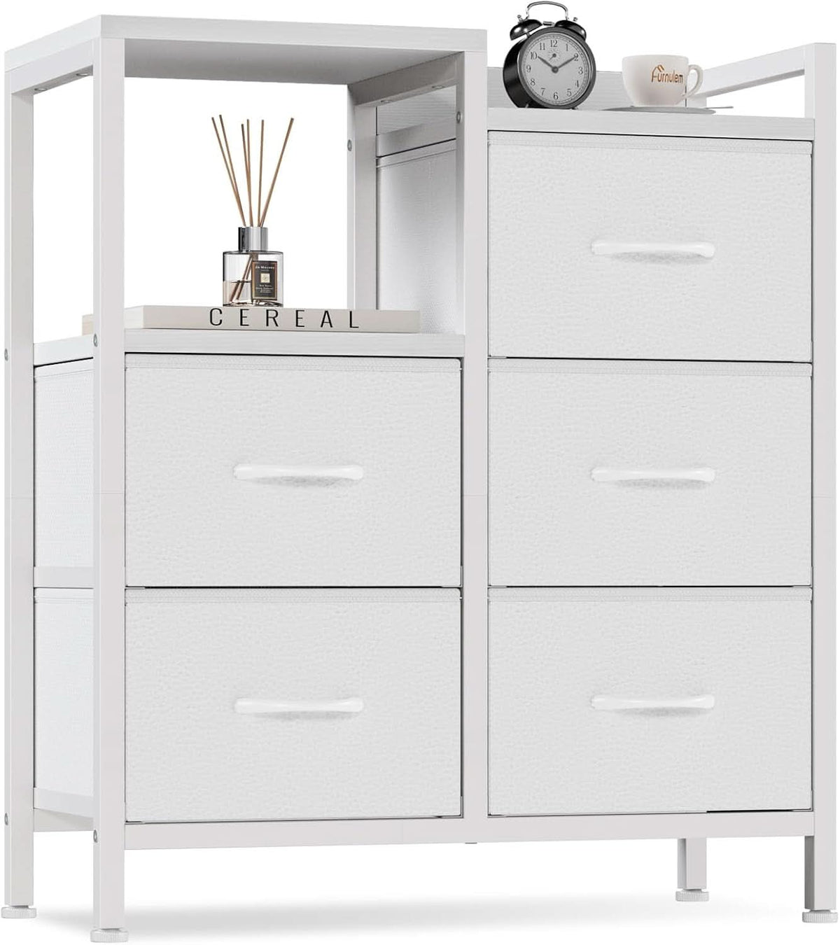 White 5 Drawer Dresser With Metal Frame Bedroom Storage