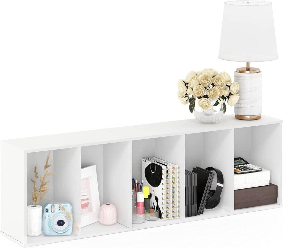 White 5 Tier Bookcase Storage Shelf For Living Room