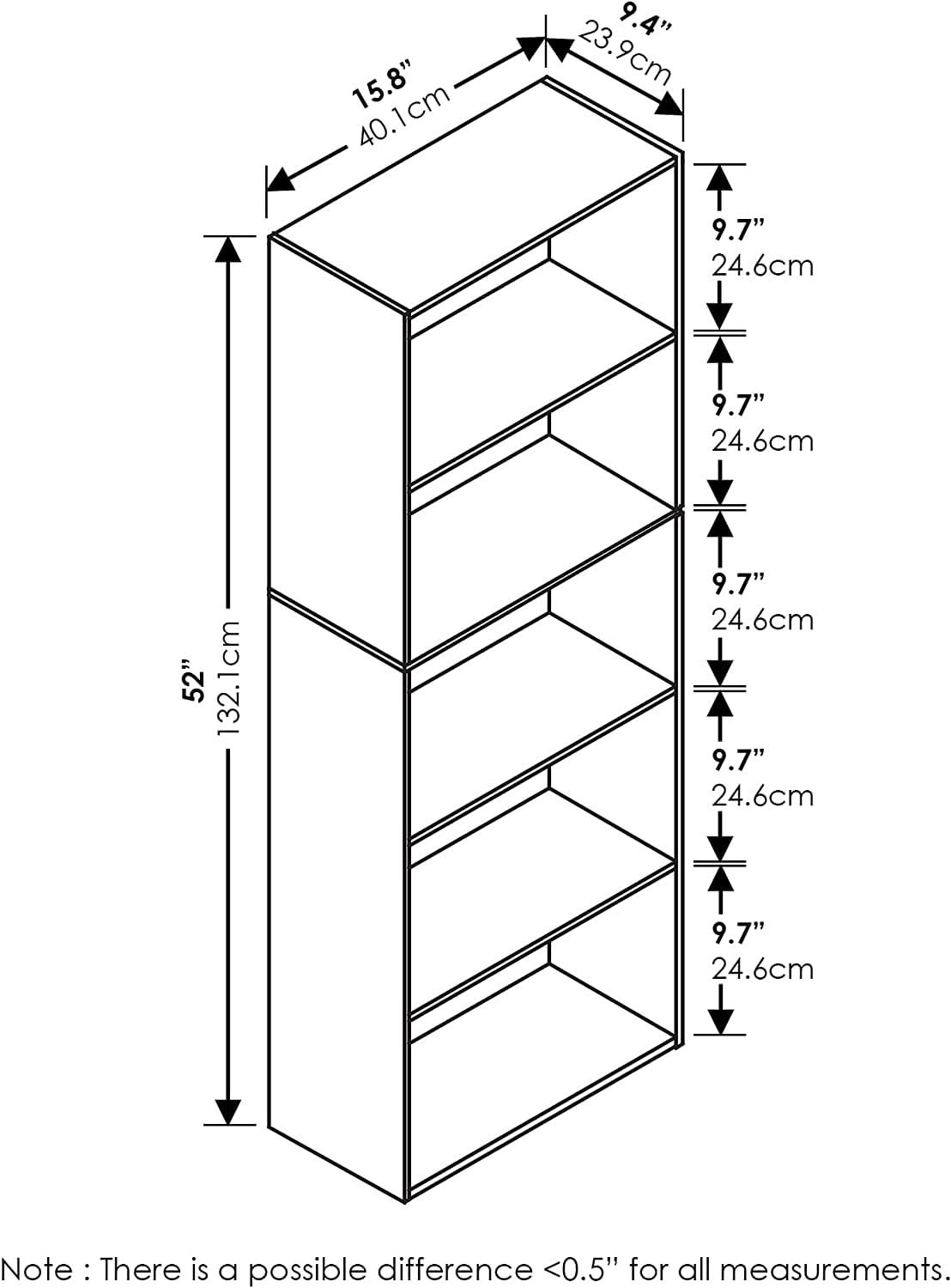 White 5 Tier Bookcase Storage Shelf For Living Room