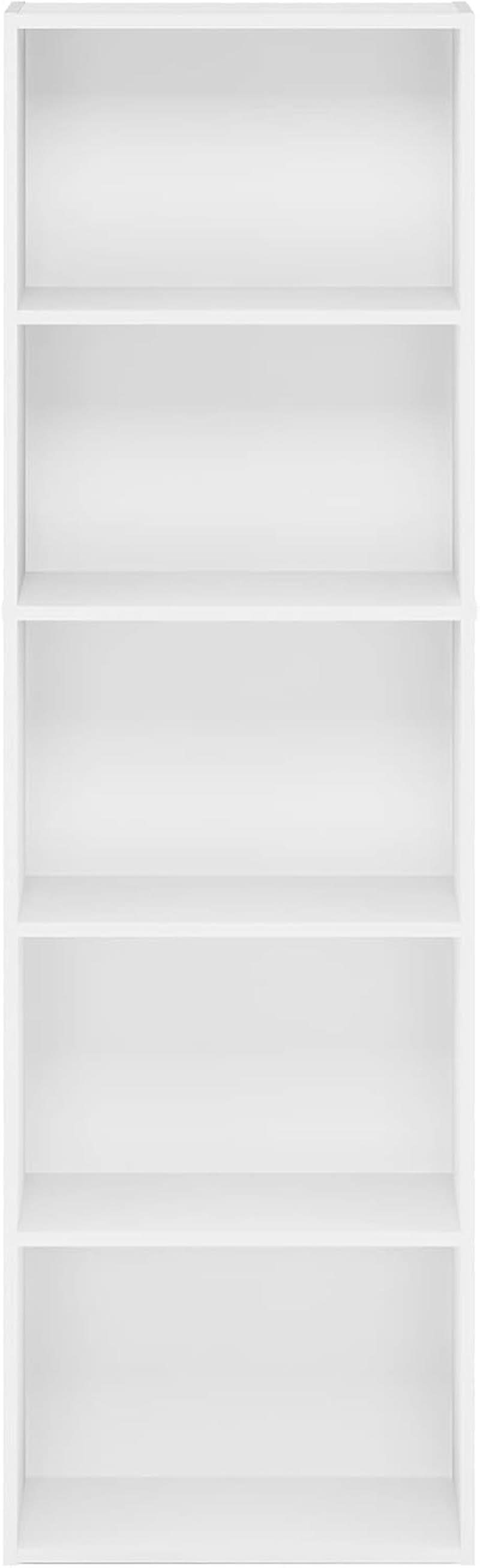 White 5 Tier Bookcase Storage Shelf For Living Room