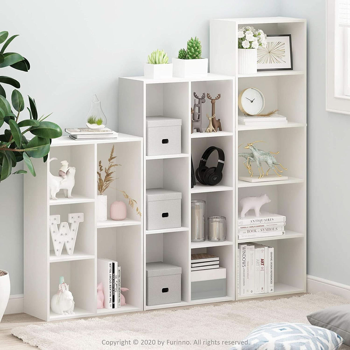 White 5 Tier Bookcase Storage Shelf For Living Room