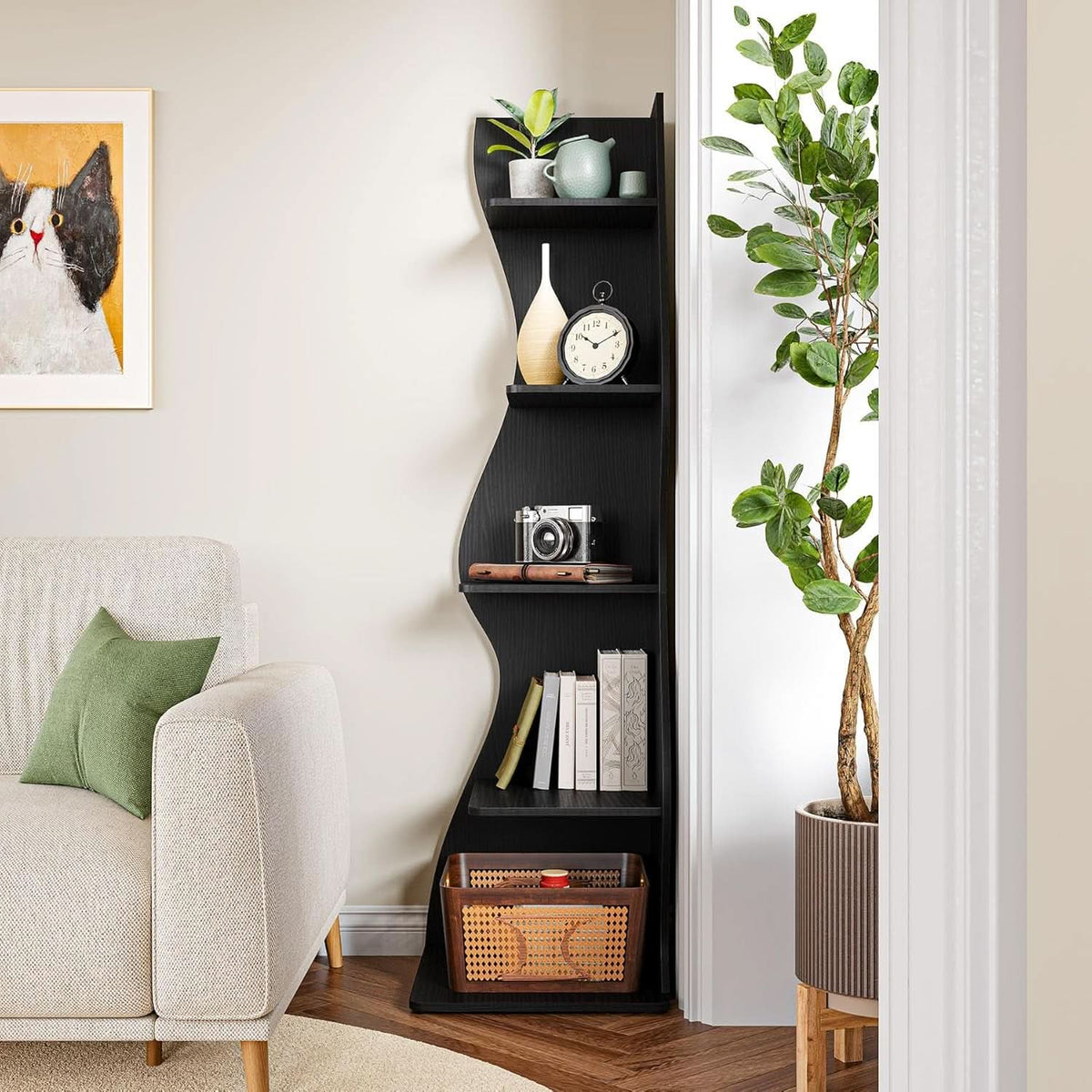White 5 Tier Corner Shelf Wall Bookcase For Small Spaces