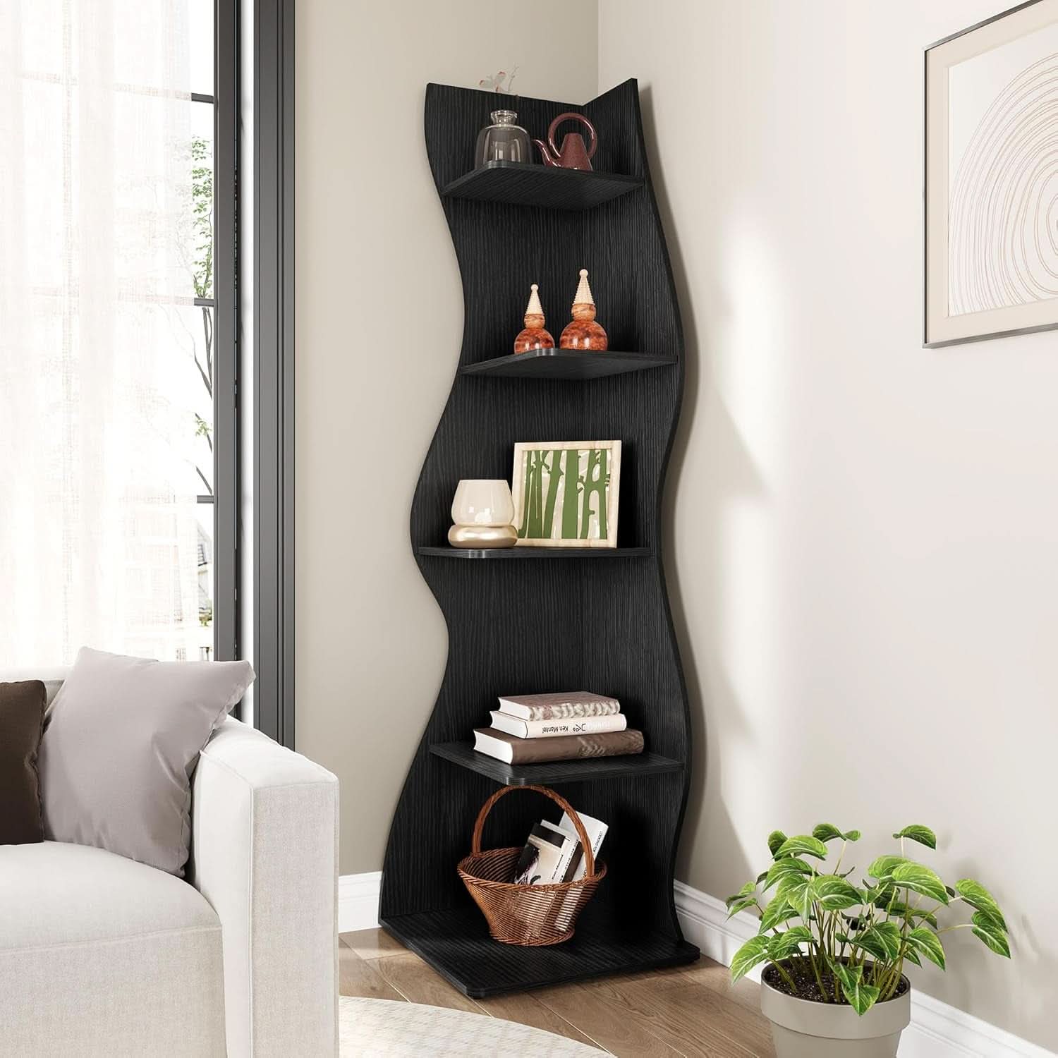 White 5 Tier Corner Shelf Wall Bookcase For Small Spaces