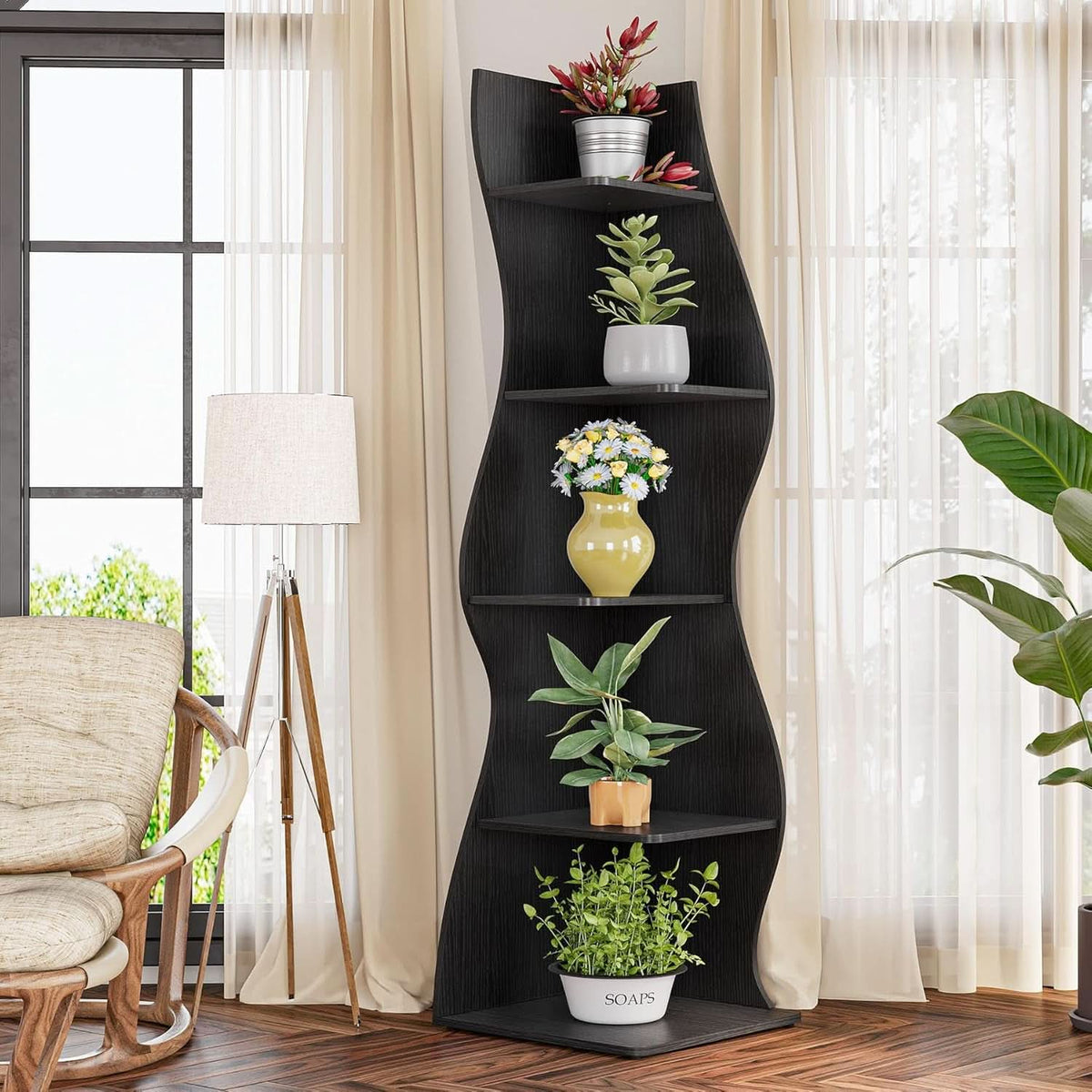 White 5 Tier Corner Shelf Wall Bookcase For Small Spaces