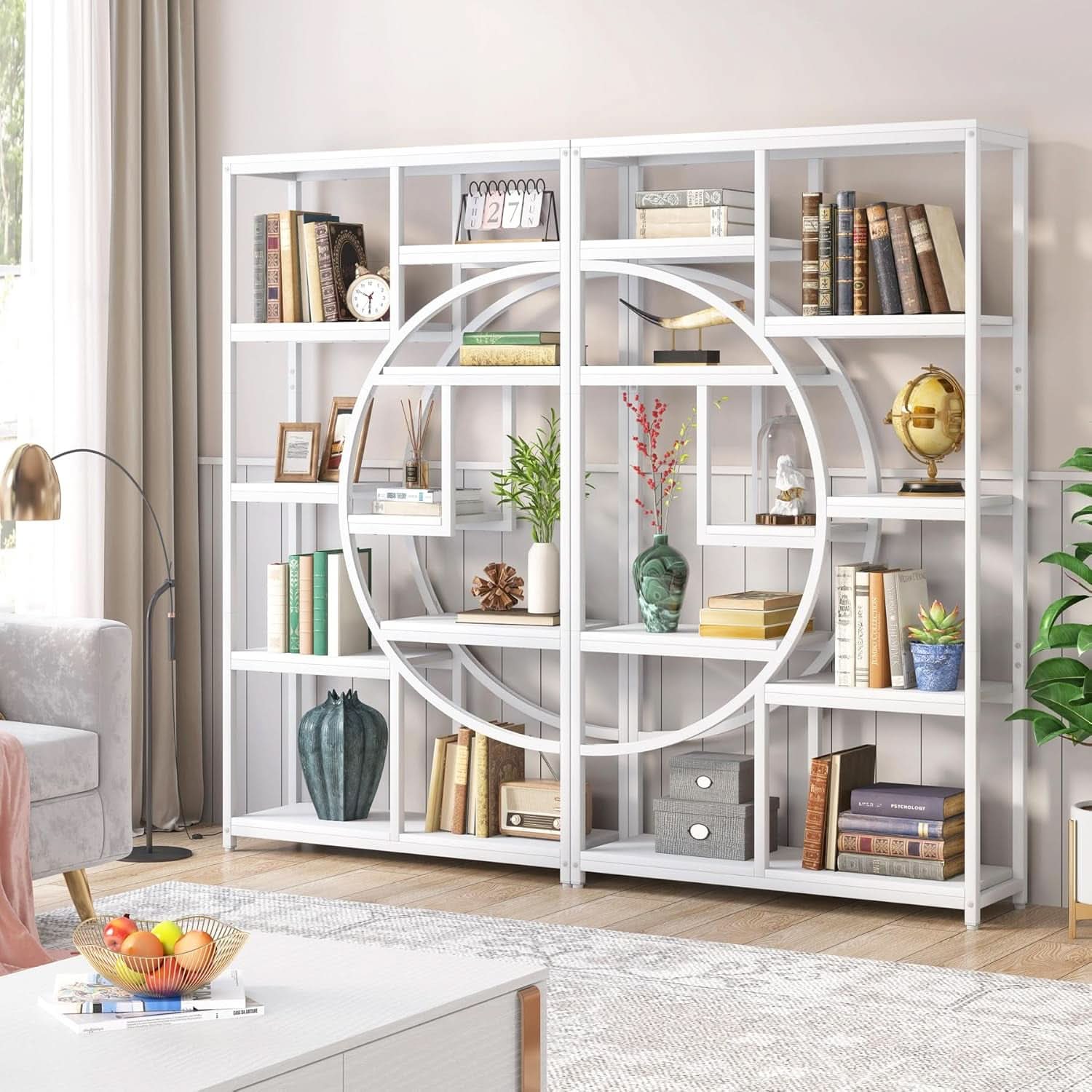 White 5 Tier Etagere Bookshelf Open Shelves Display