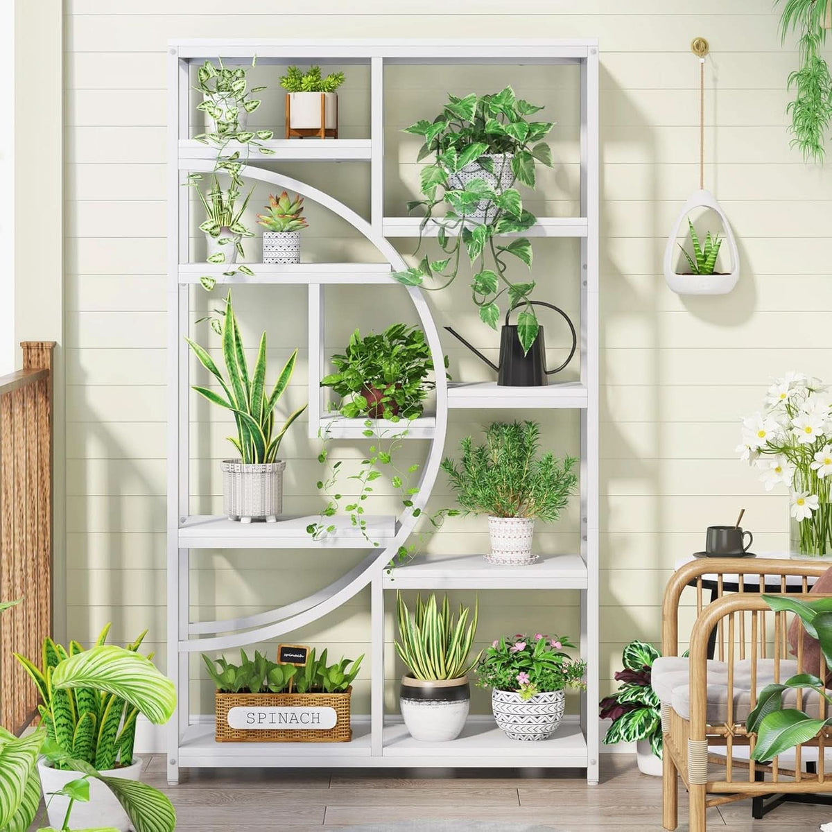 White 5 Tier Etagere Bookshelf Open Shelves Display