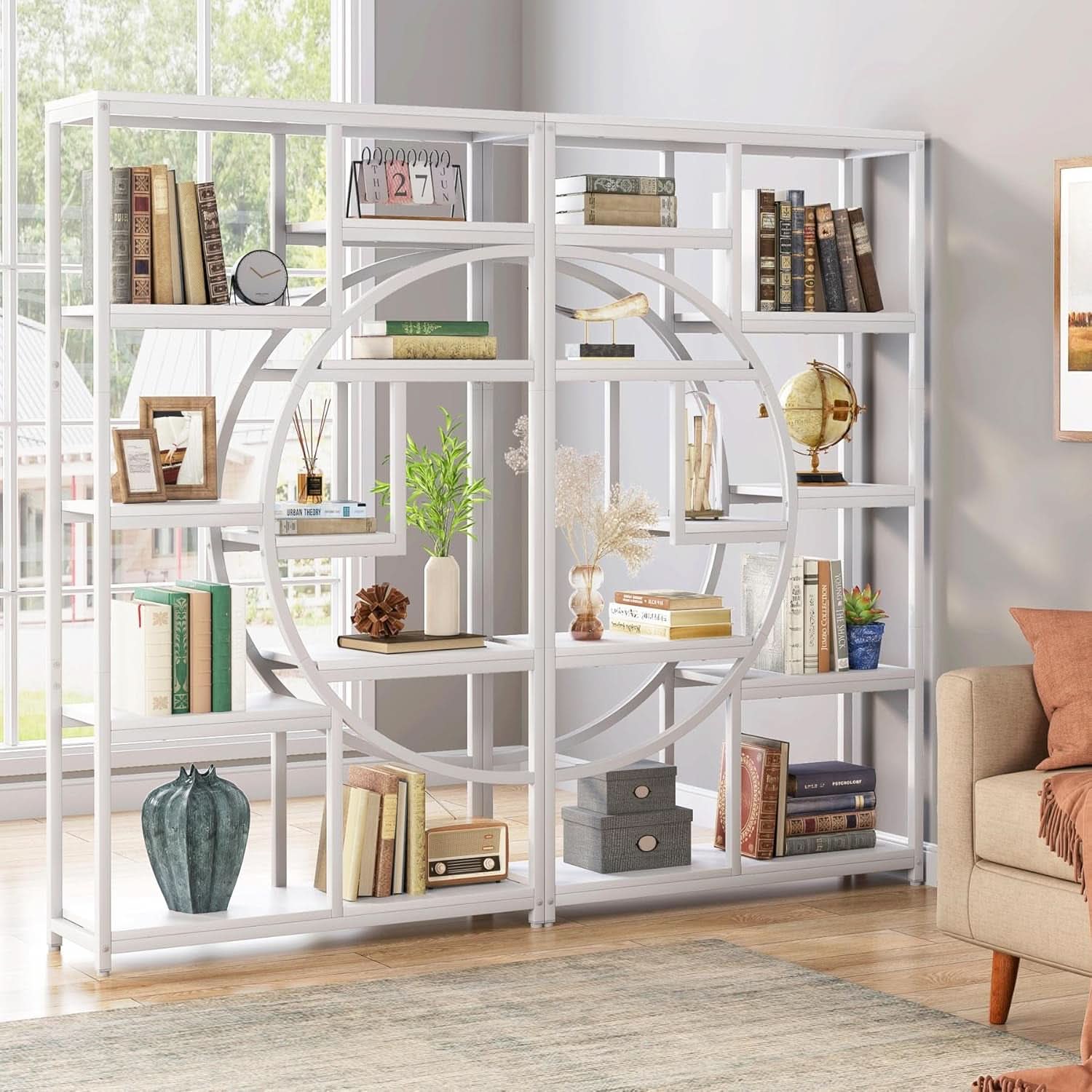 White 5 Tier Etagere Bookshelf Open Shelves Display