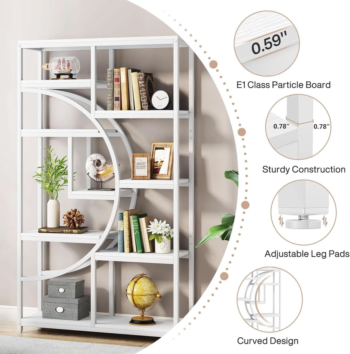 White 5 Tier Etagere Bookshelf Open Shelves Display