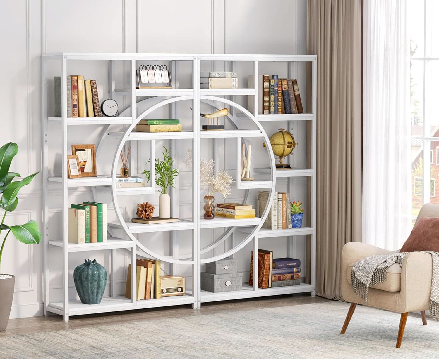 White 5 Tier Etagere Bookshelf Open Shelves Display