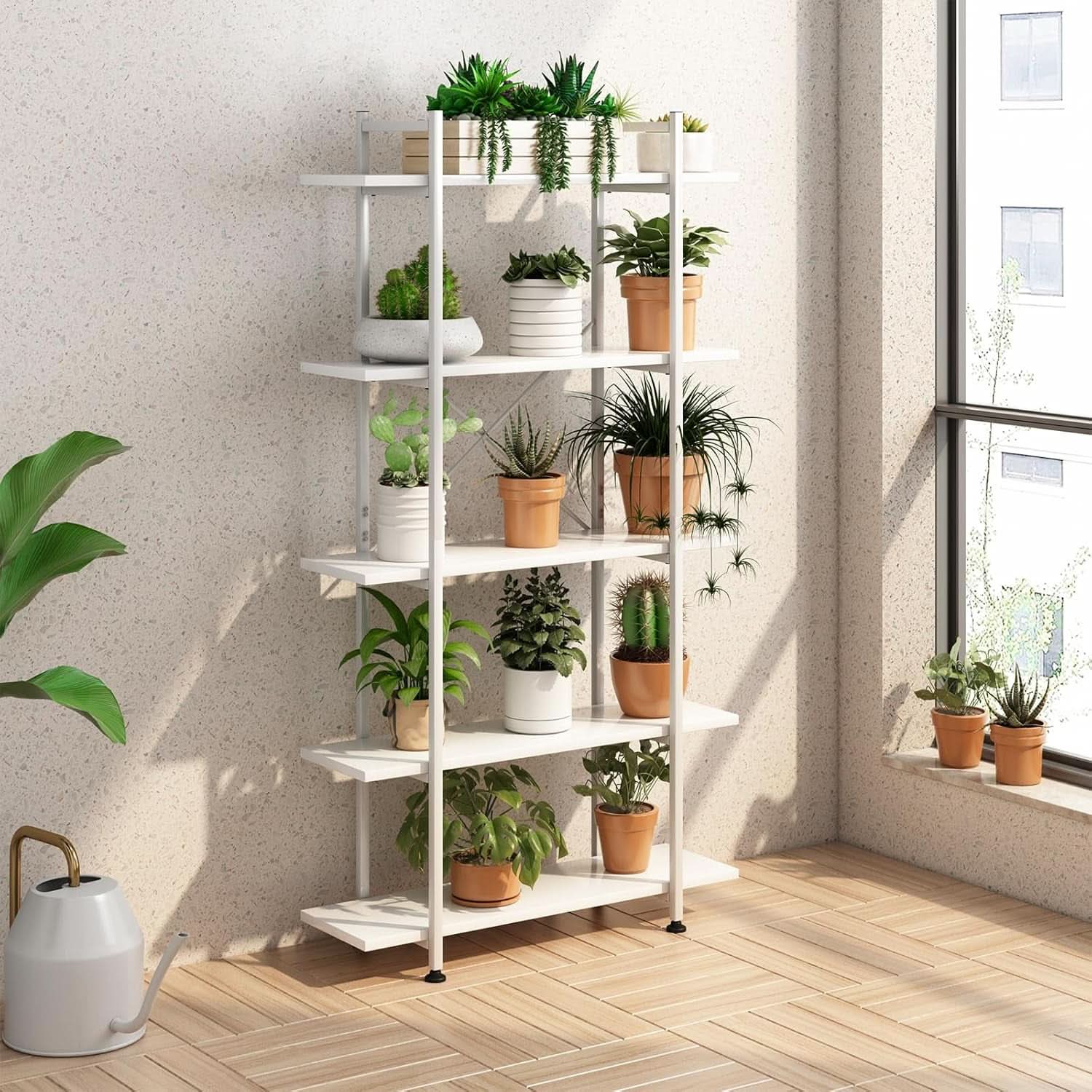 White 5 Tier Wooden Bookcase Tall Storage Organizer