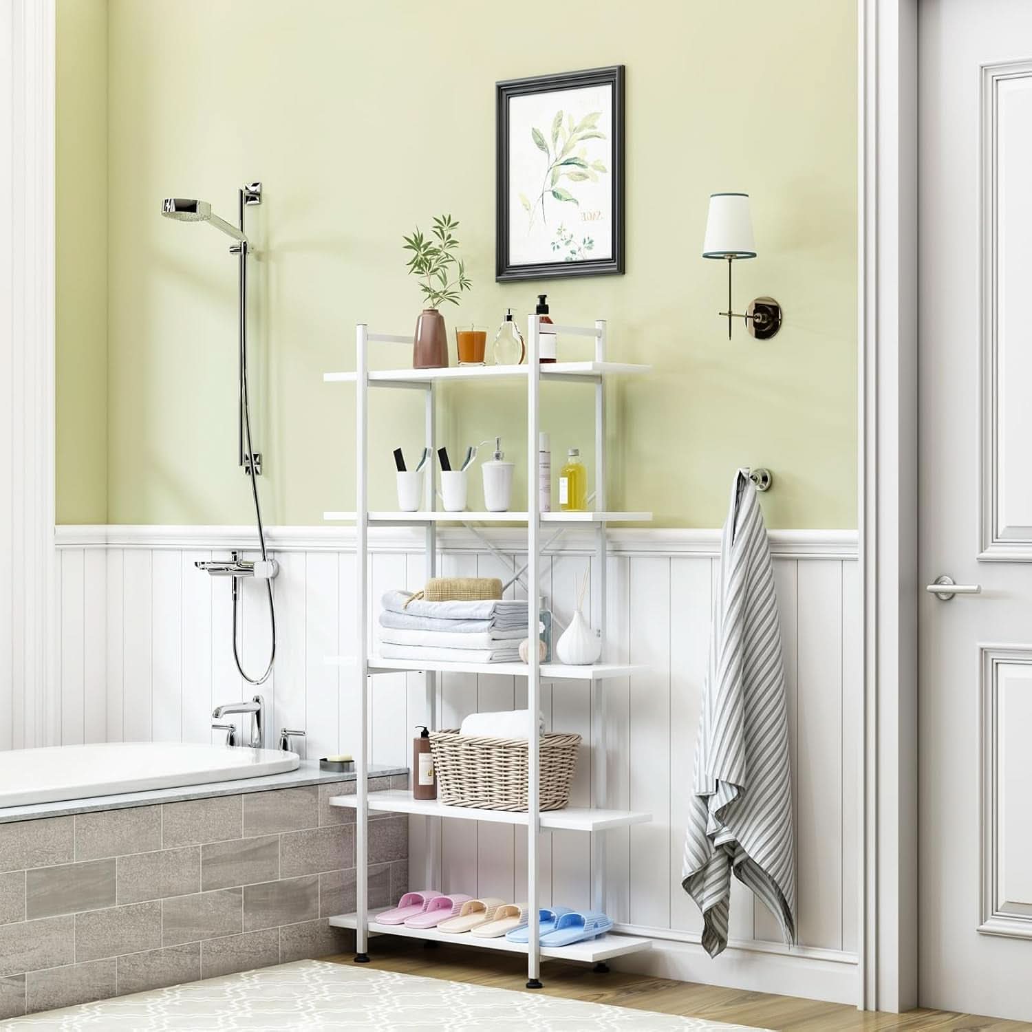 White 5 Tier Wooden Bookcase Tall Storage Organizer
