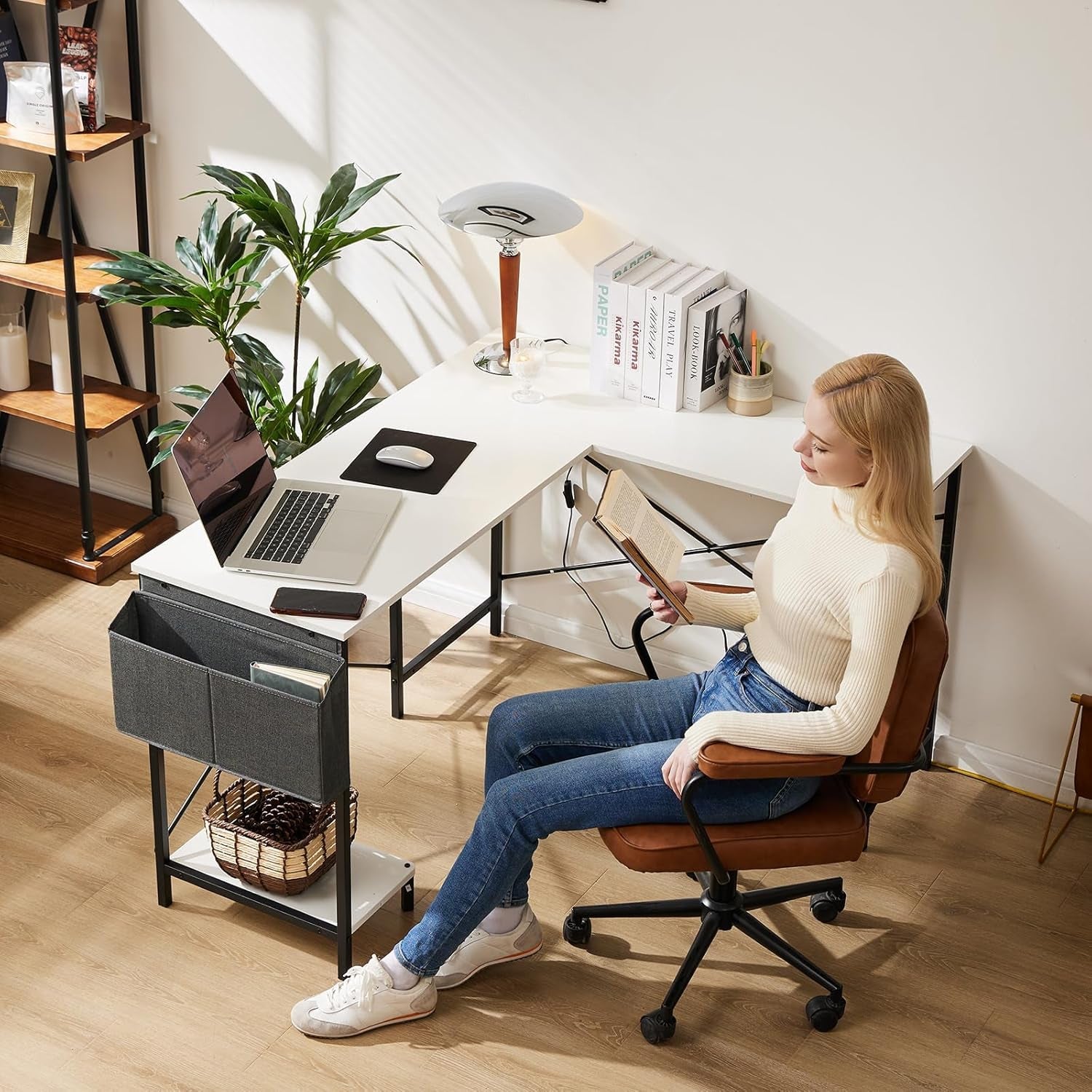 White 50 Inch L Shaped Gaming Desk for Home Office