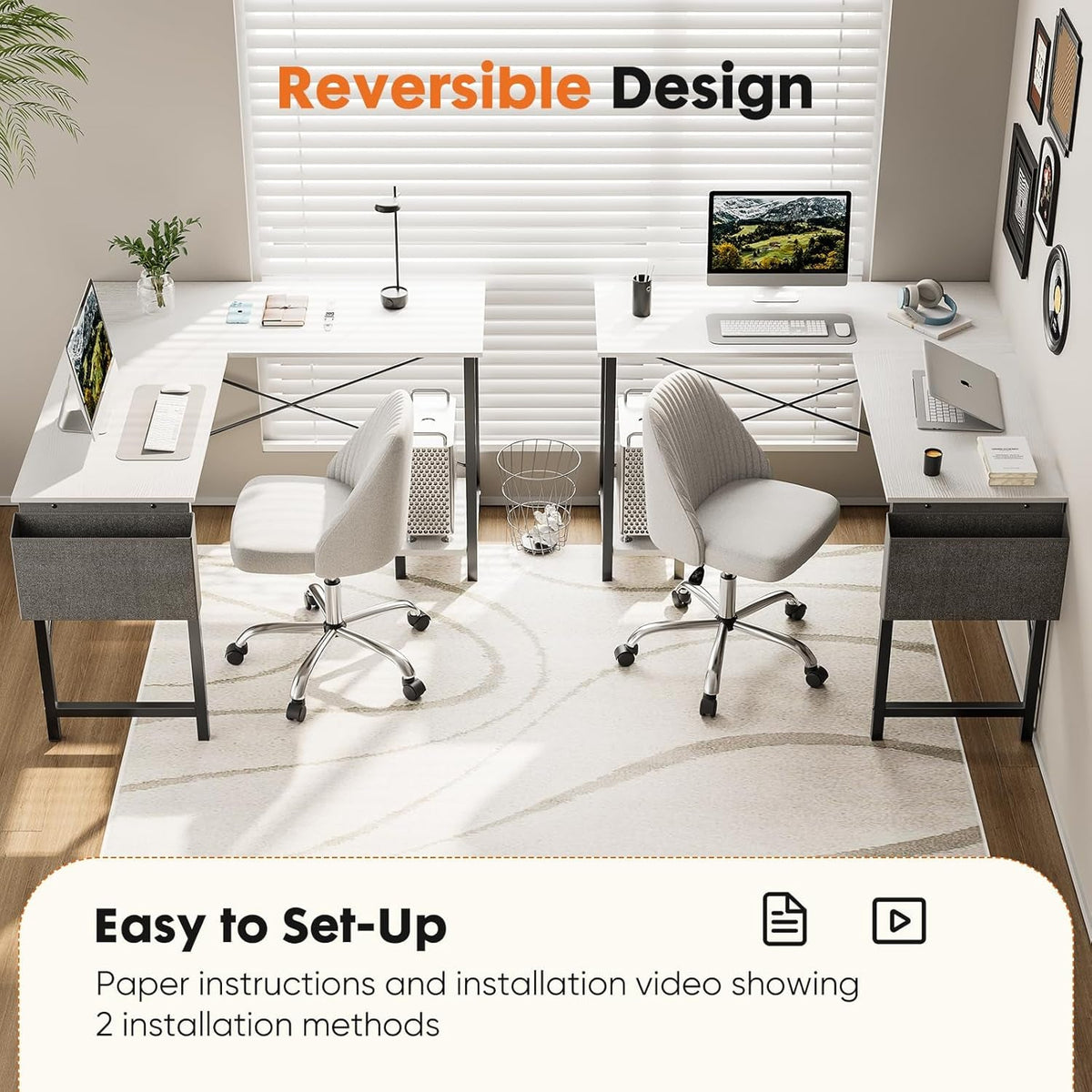 White 50 Inch L Shaped Gaming Desk for Home Office
