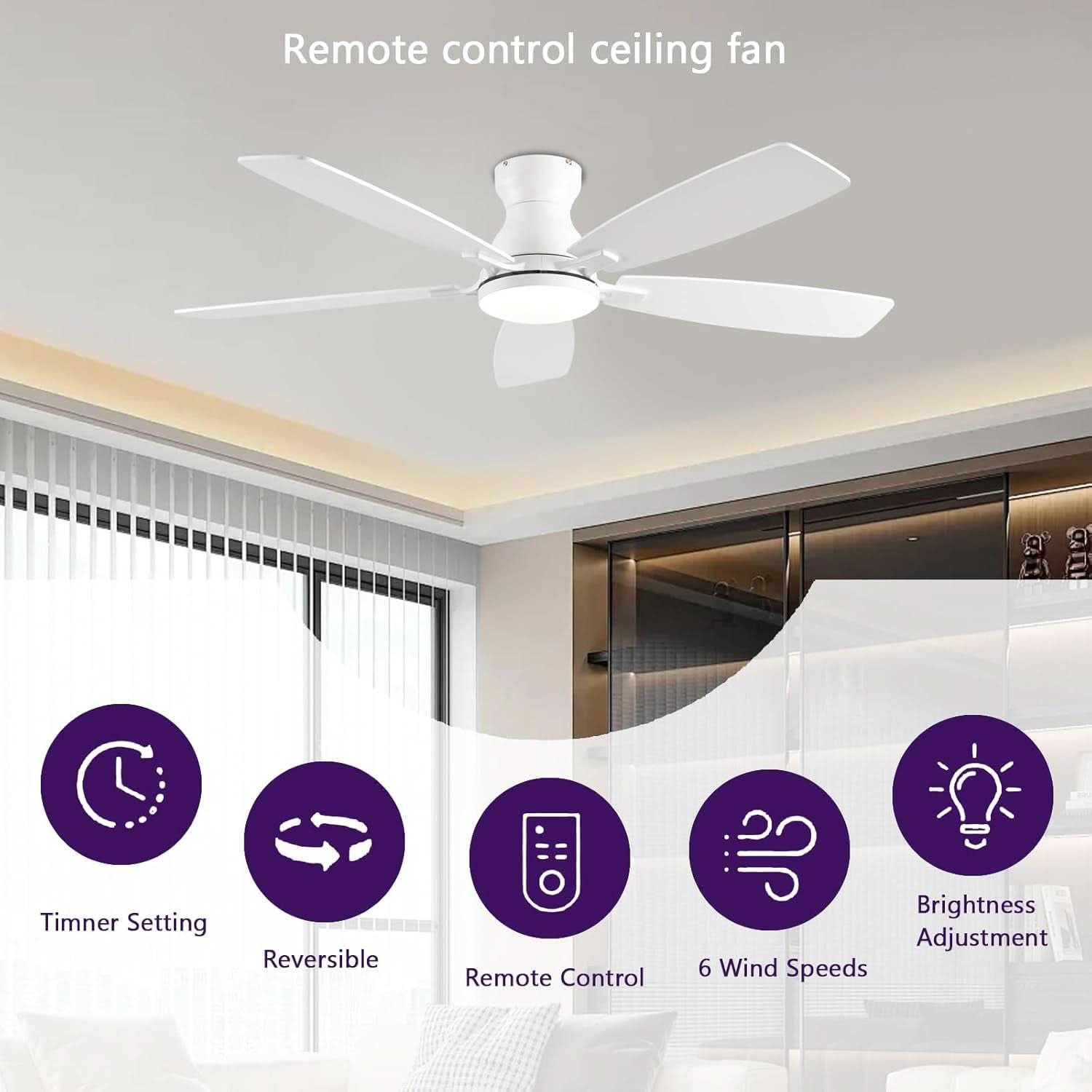 White 52 Inch Ceiling Fan With Remote And LED Lights