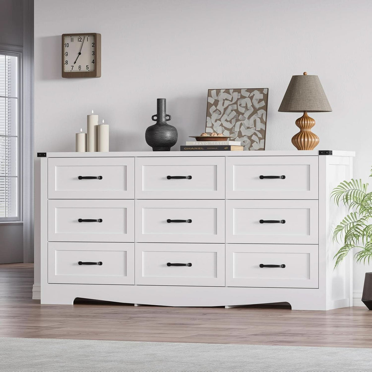 White 59 Inch Premium Modern Multicompartment Dresser