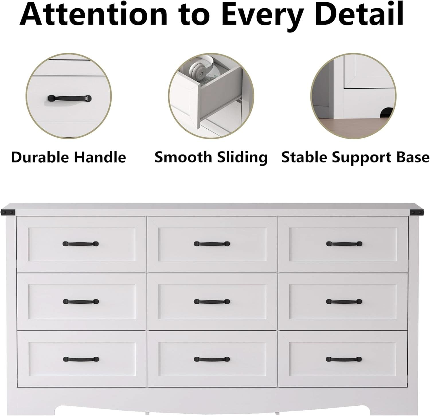 White 59 Inch Premium Modern Multicompartment Dresser
