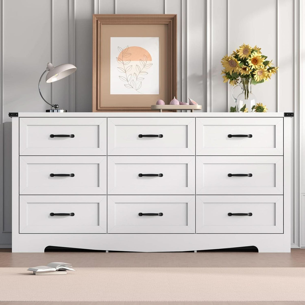 White 59 Inch Premium Modern Multicompartment Dresser