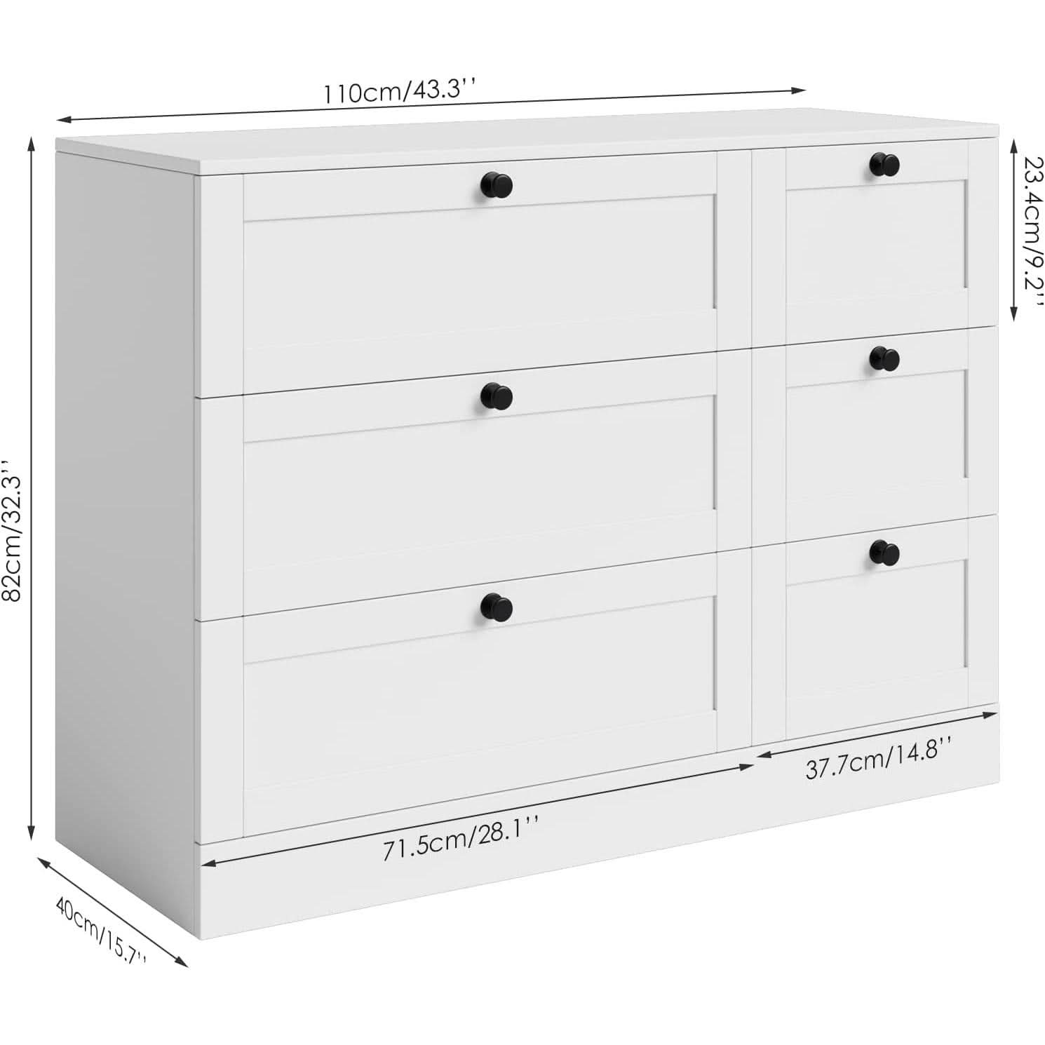 White 6 Drawer Chest Of Drawers For Bedroom Storage