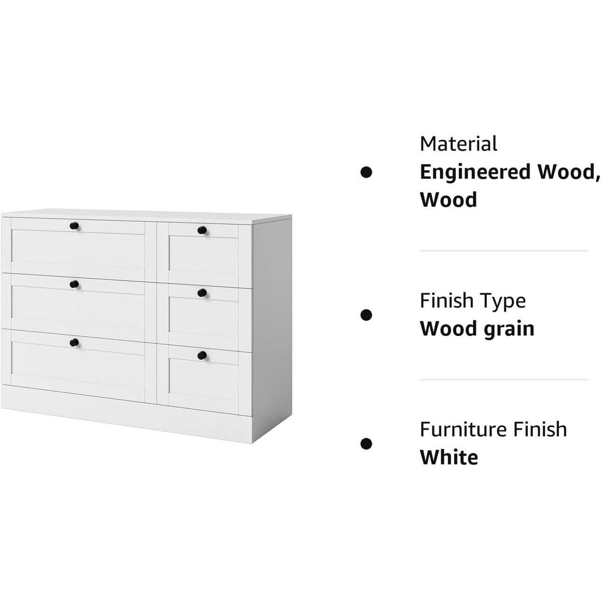 White 6 Drawer Chest Of Drawers For Bedroom Storage
