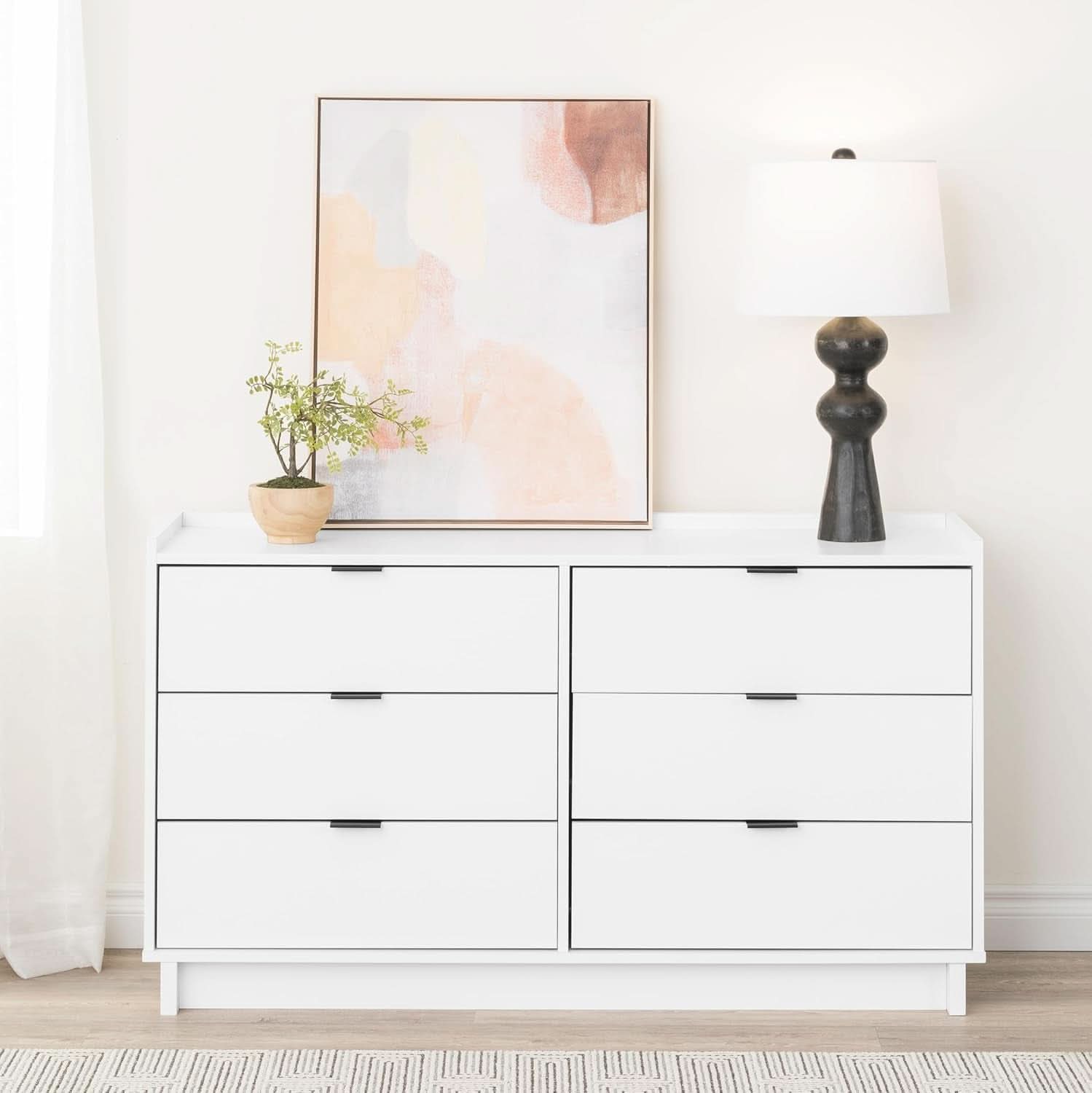 White 6 Drawer Dresser 52W Modern Bedroom Storage Solutions