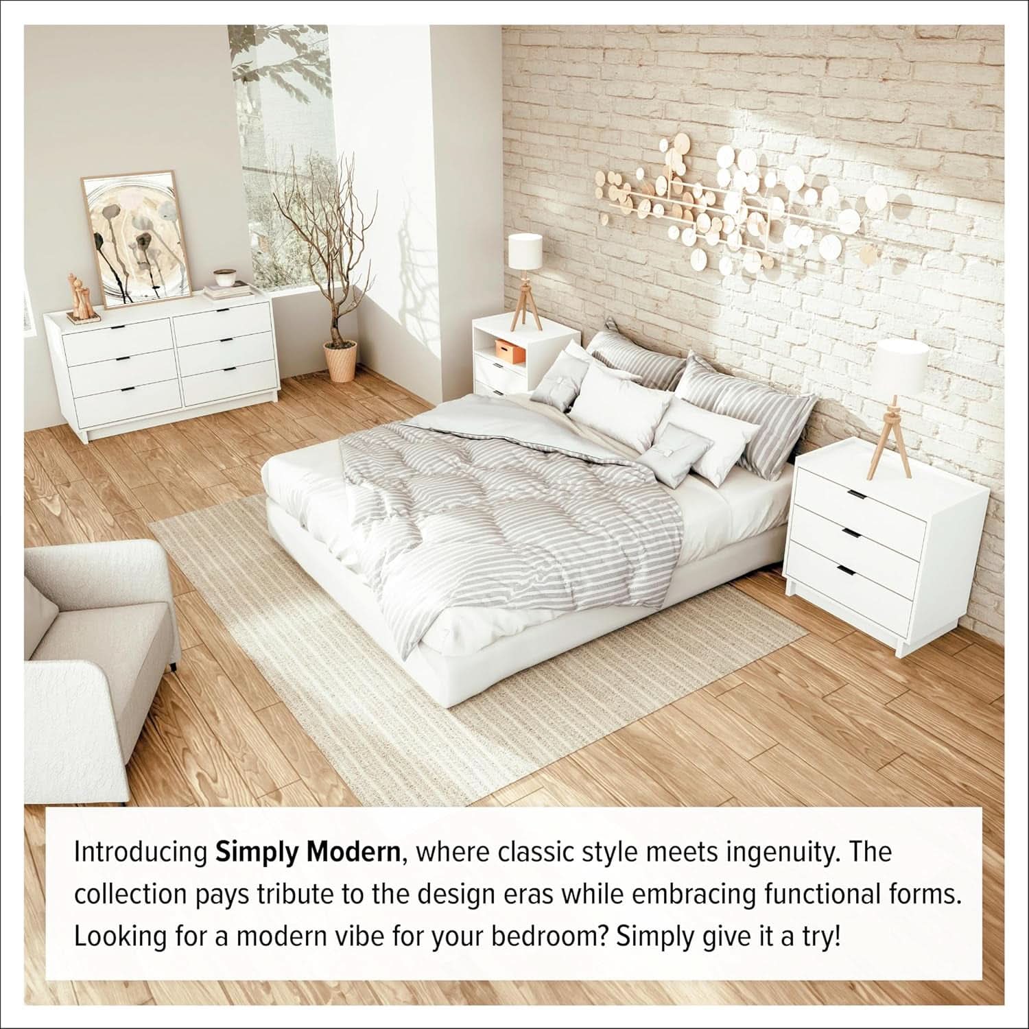 White 6 Drawer Dresser 52W Modern Bedroom Storage Solutions