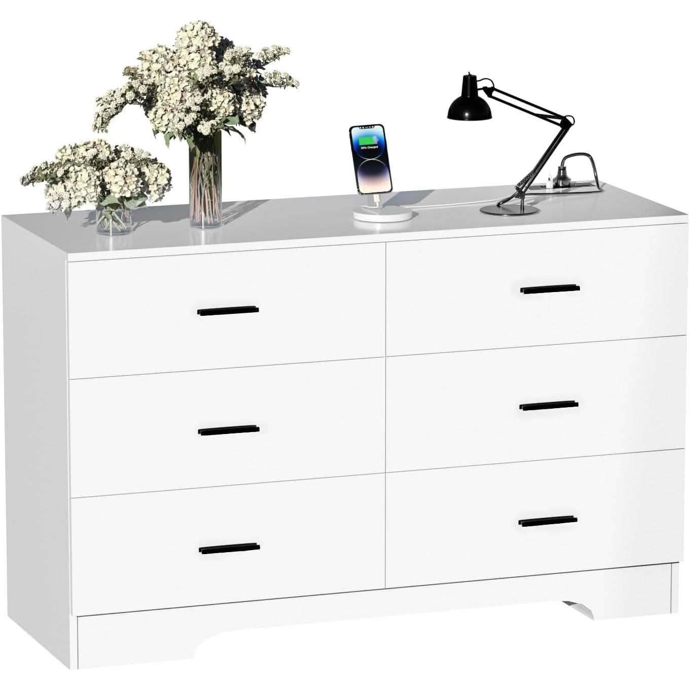 White 6 Drawer Dresser With Built In Charging Station