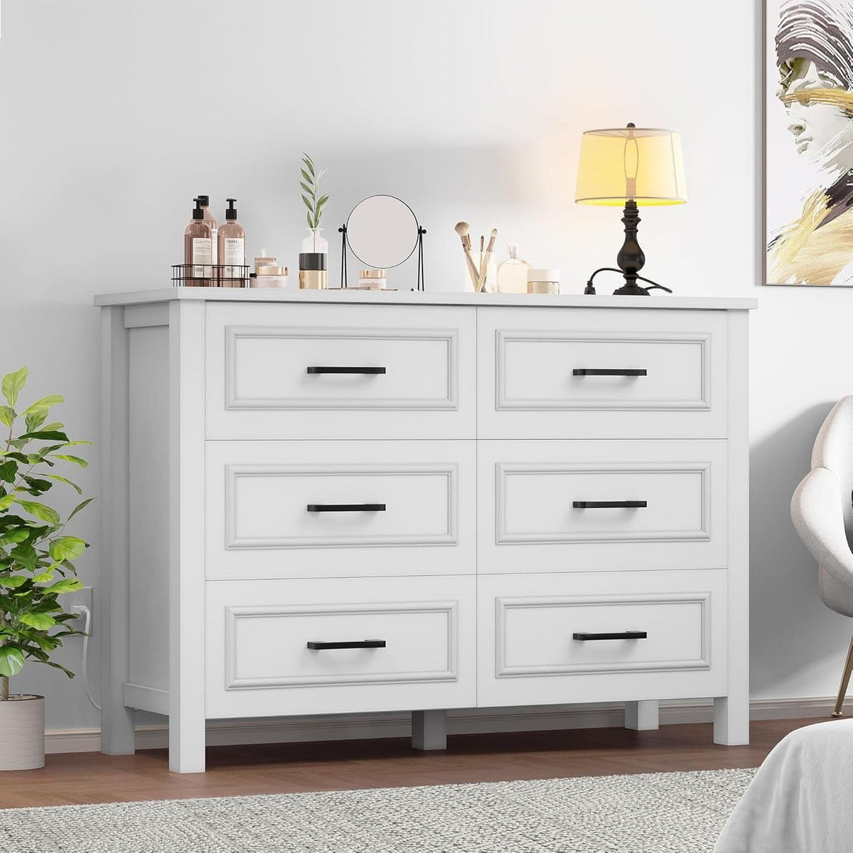 White 6 Drawer Dresser With Built In Power Outlet Chest
