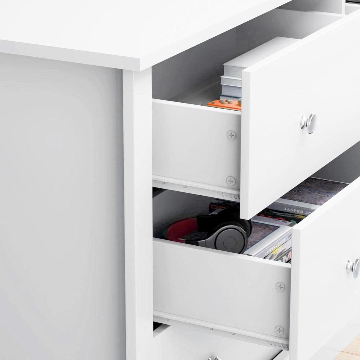 White 6 Drawer Dresser With Smooth Metal Slides Storage
