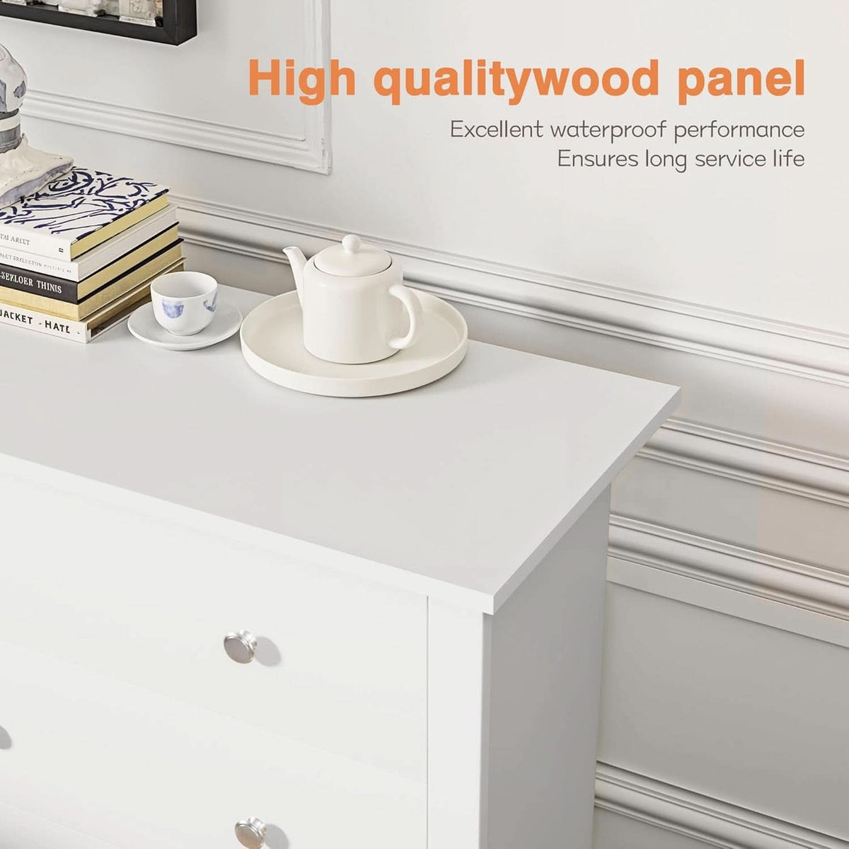 White 6 Drawer Dresser With Smooth Metal Slides Storage