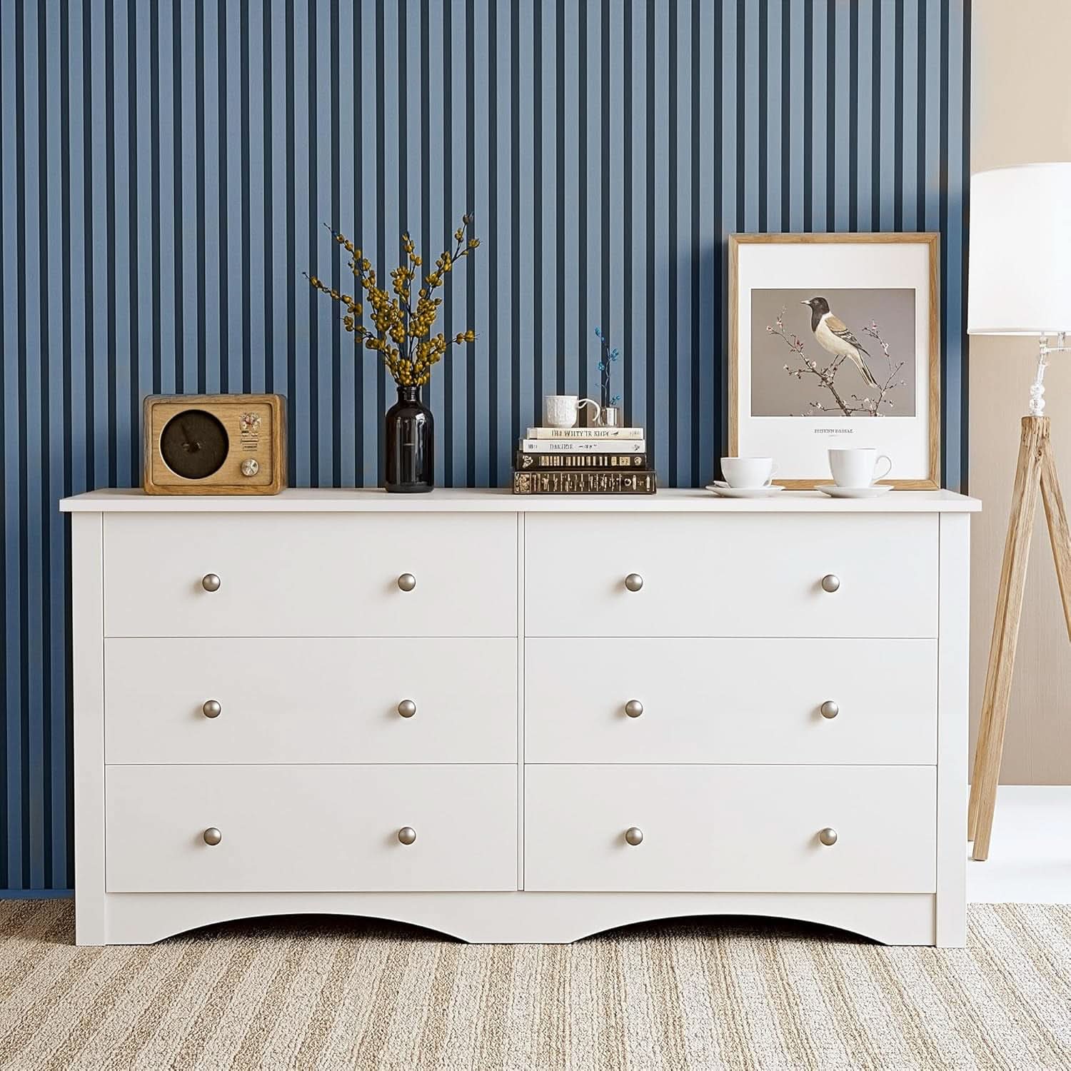 White 6 Drawer Dresser With Smooth Metal Slides Storage
