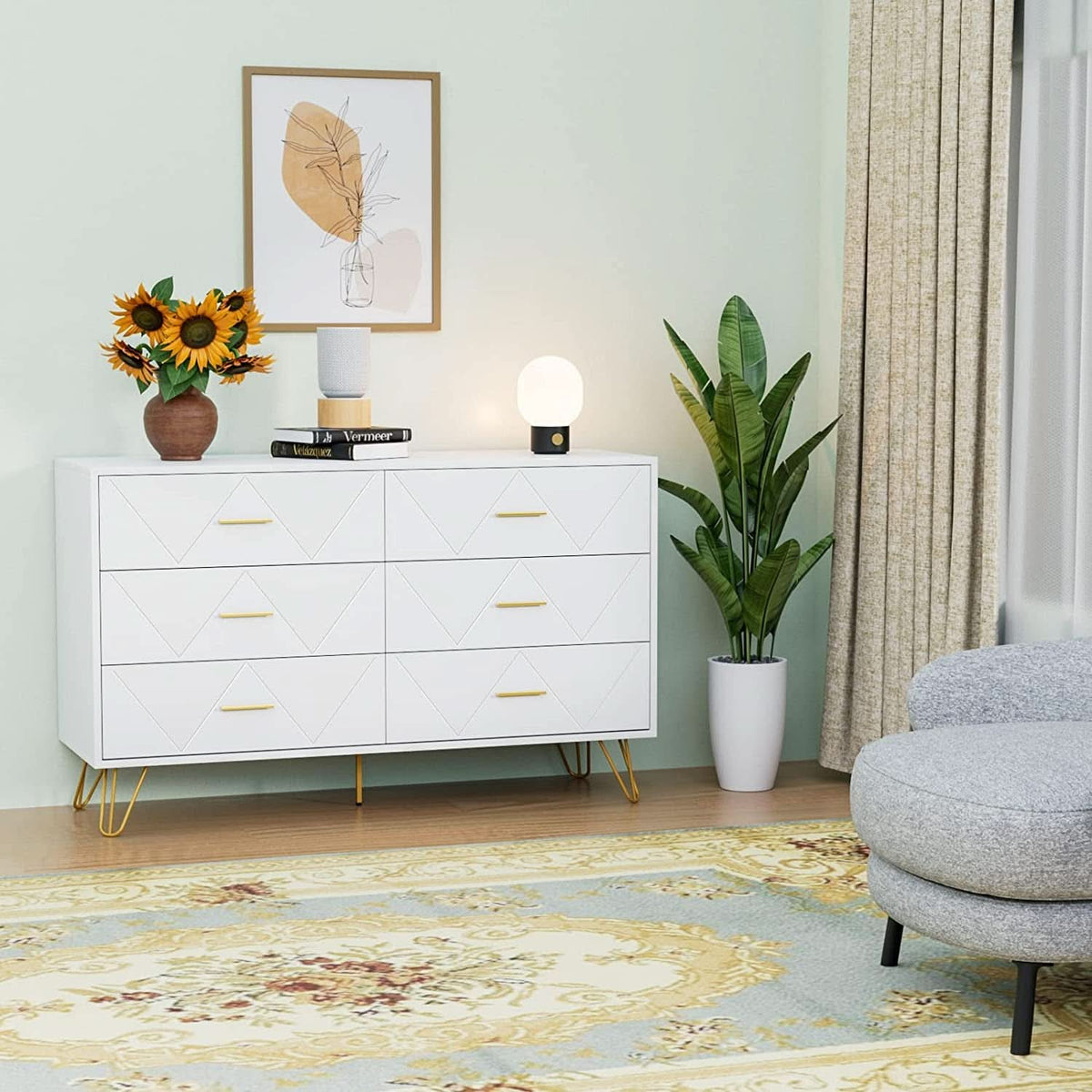 White 6 Drawer Dresser With Wide Drawers For Bedroom