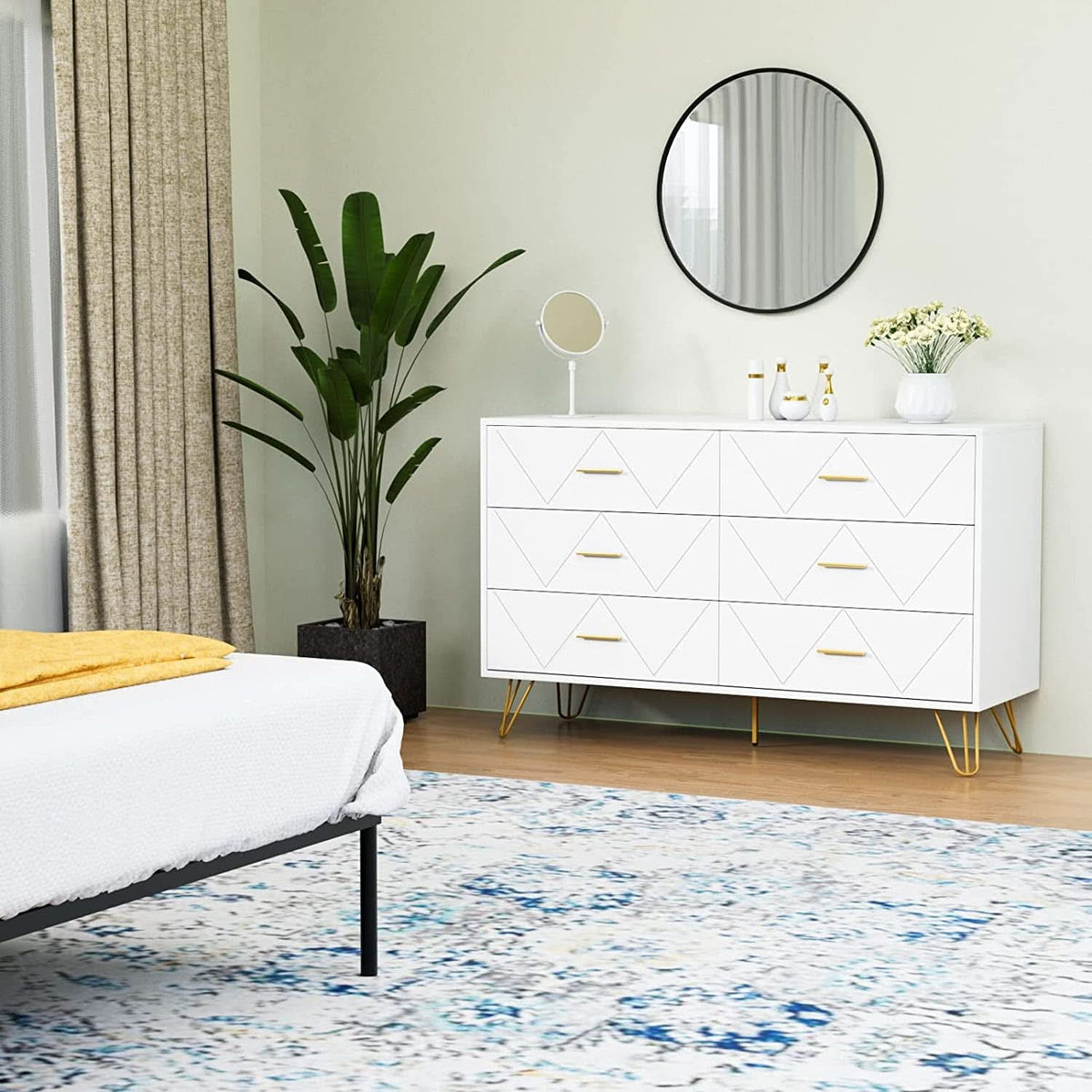 White 6 Drawer Dresser With Wide Drawers For Bedroom