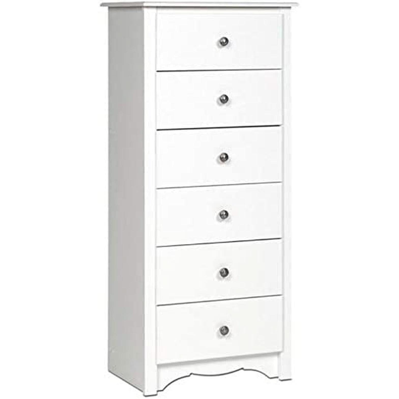 White 6 Drawer Tall Chest for Bedroom Modern Storage