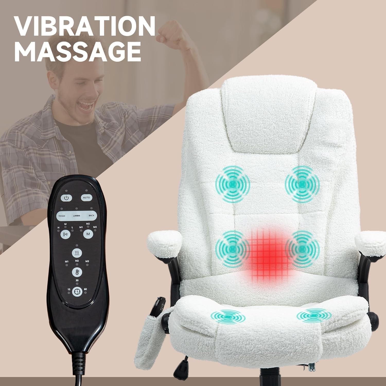 White 6 Point Vibrating Massage Office Chair With Heat