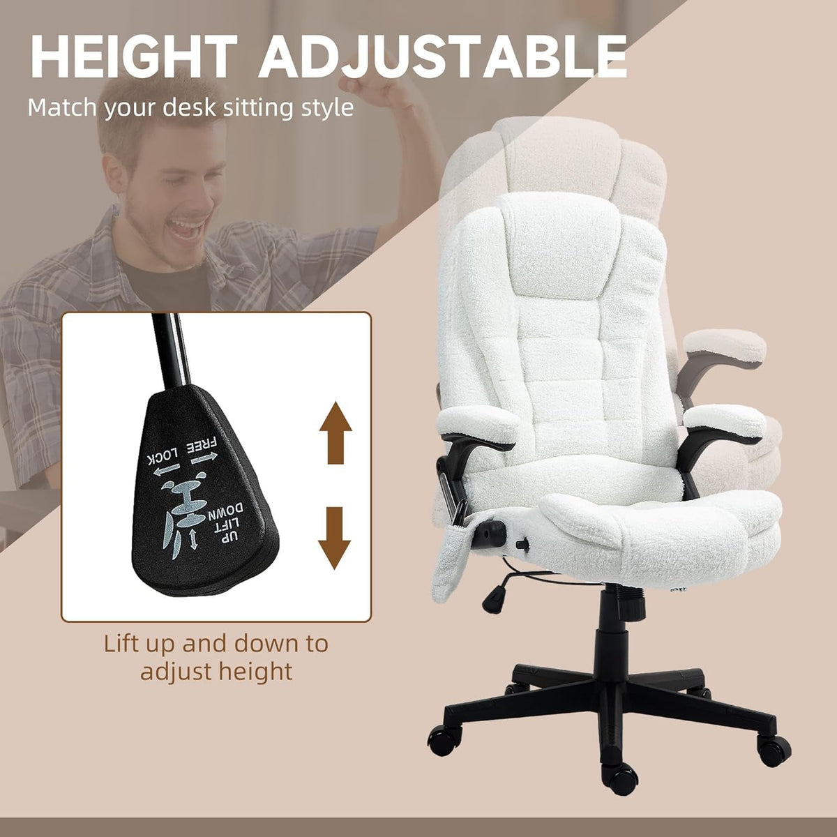 White 6 Point Vibrating Massage Office Chair With Heat