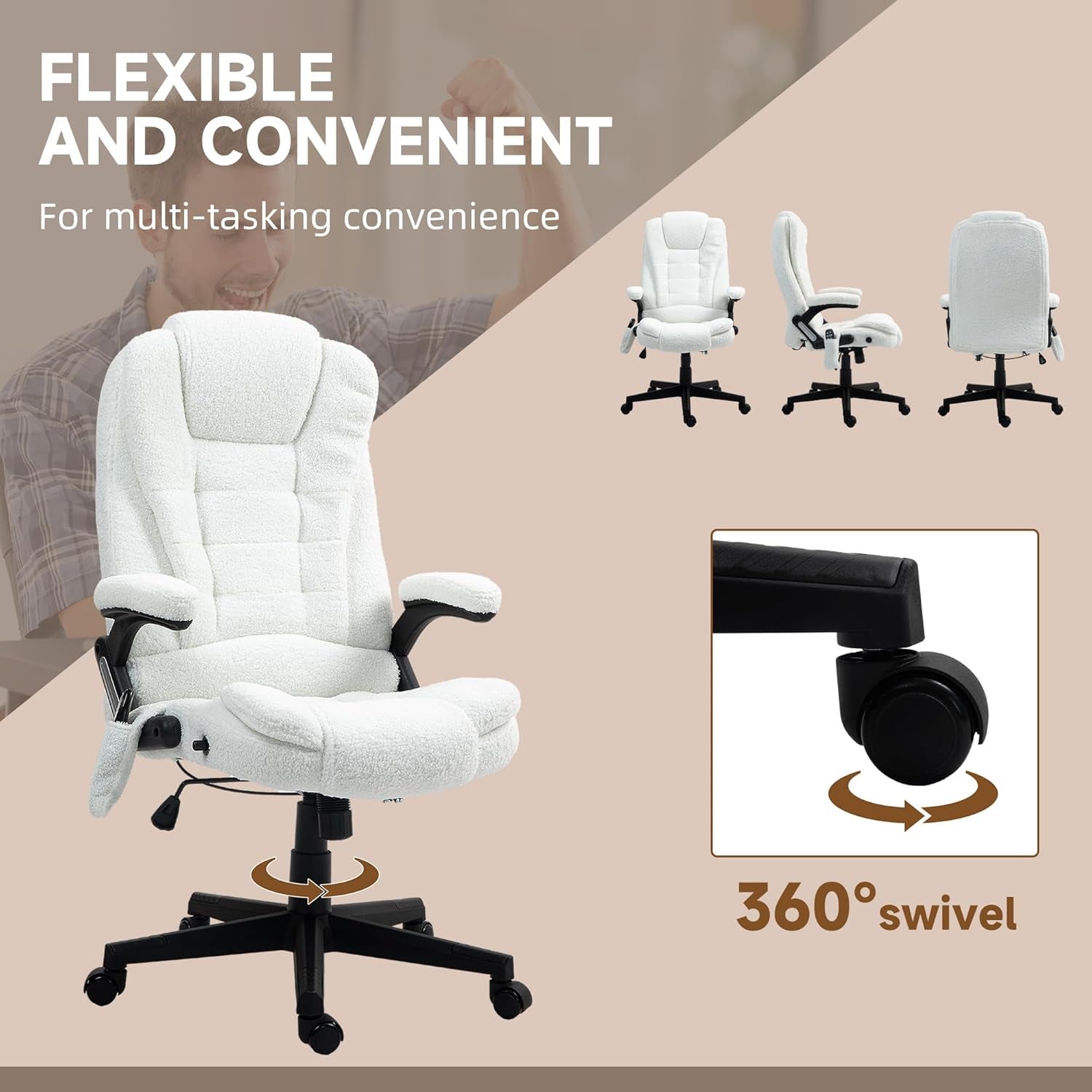 White 6 Point Vibrating Massage Office Chair With Heat
