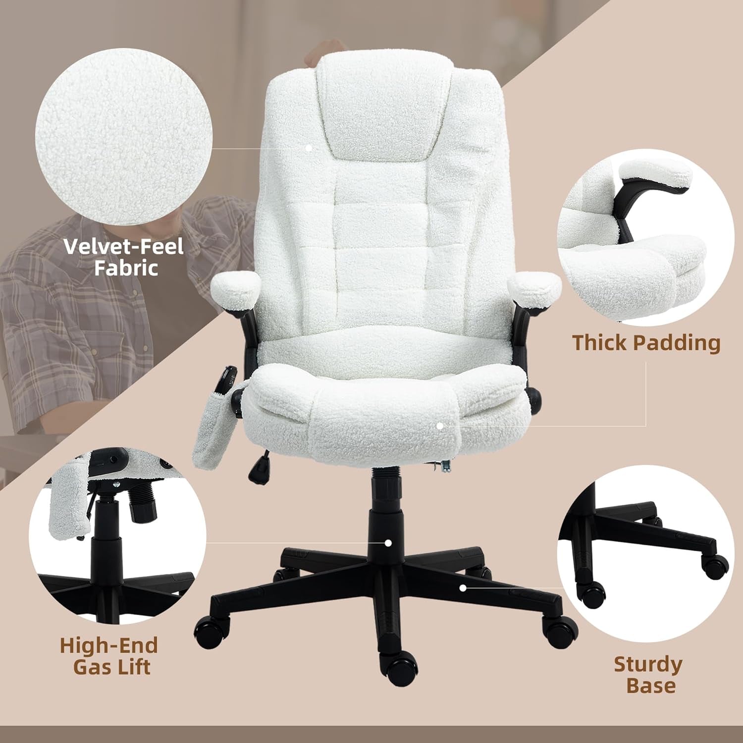White 6 Point Vibrating Massage Office Chair With Heat