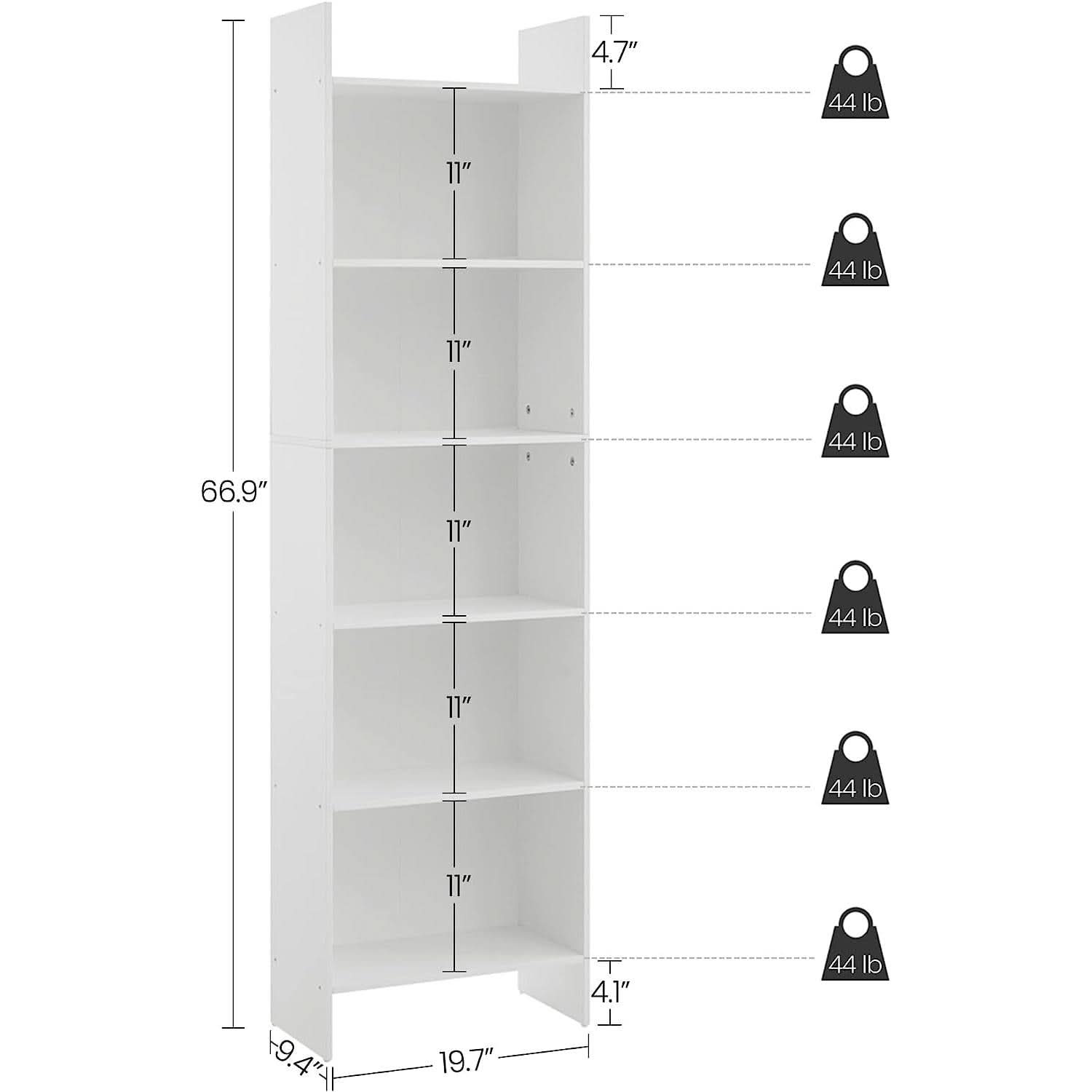 White 6-Tier Bookshelf Anti Tip Design For Home Office