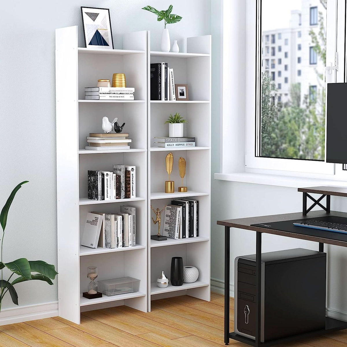 White 6-Tier Bookshelf Anti Tip Design For Home Office