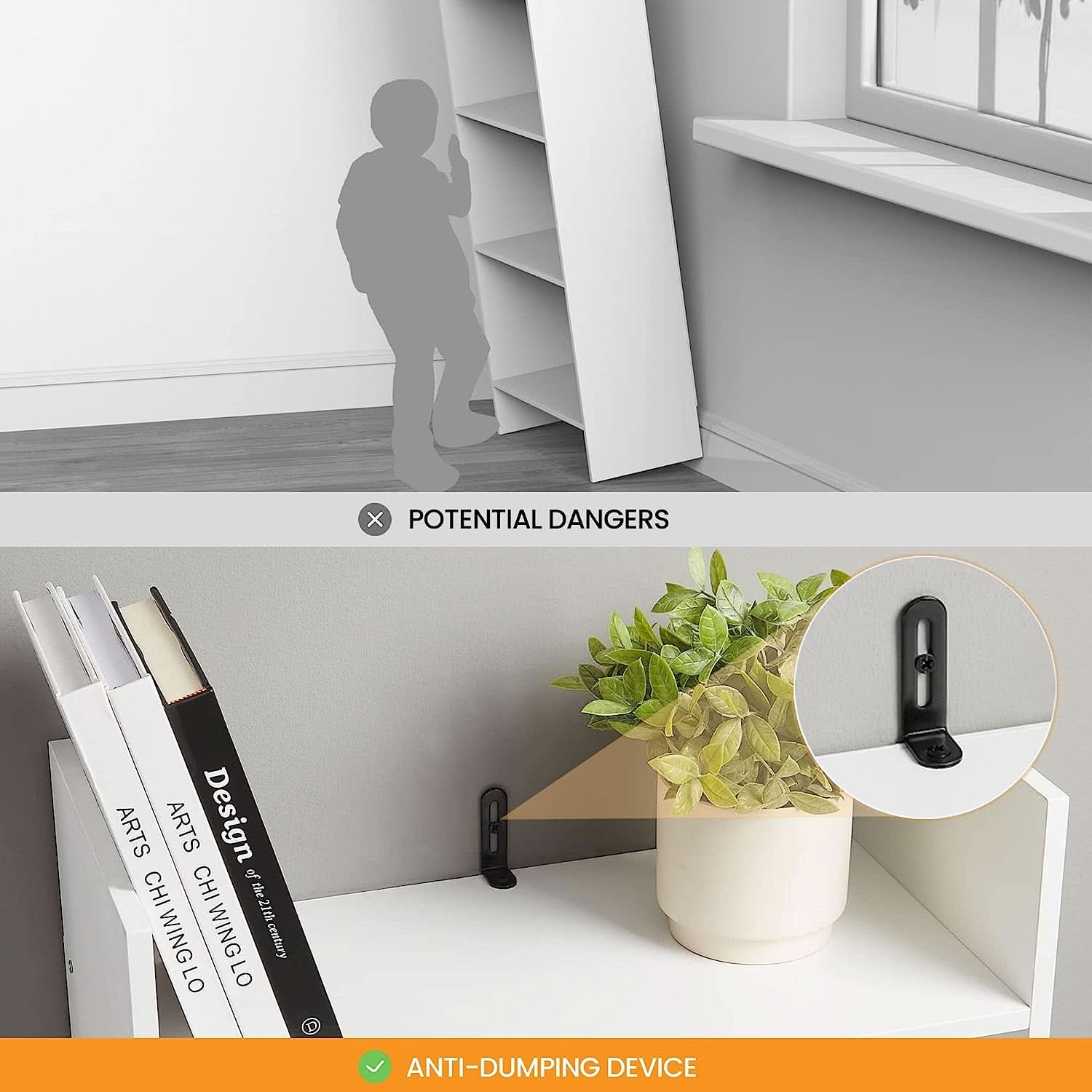 White 6-Tier Bookshelf Anti Tip Design For Home Office