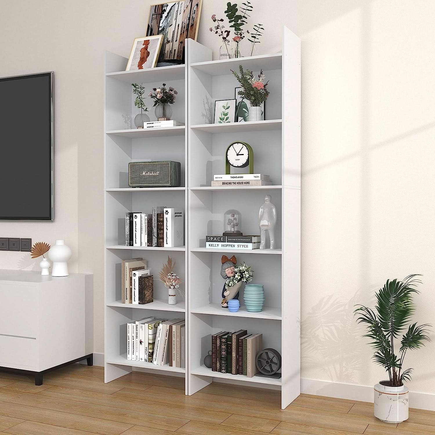 White 6-Tier Bookshelf Anti Tip Design For Home Office