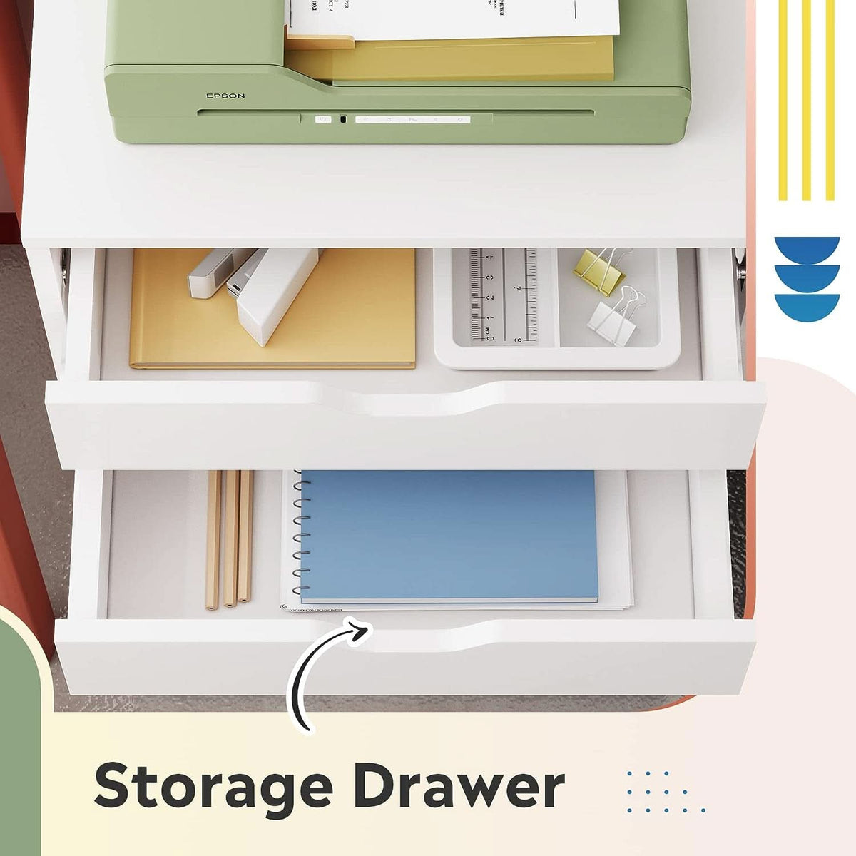 White 7 Drawer Storage Chest With Wheels For Home Office