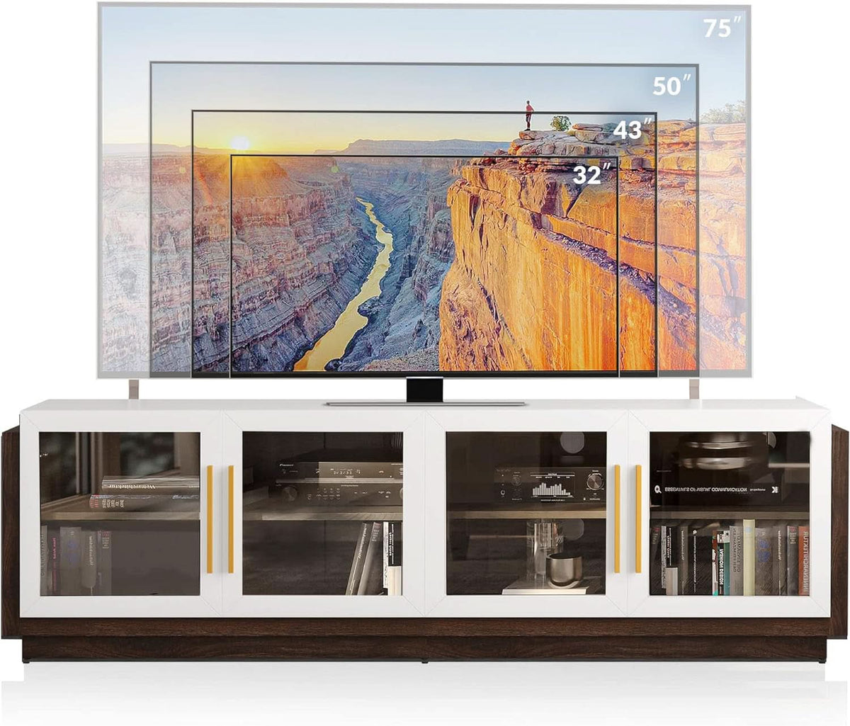 White 70 Inch TV Entertainment Center With Glass Cabinets