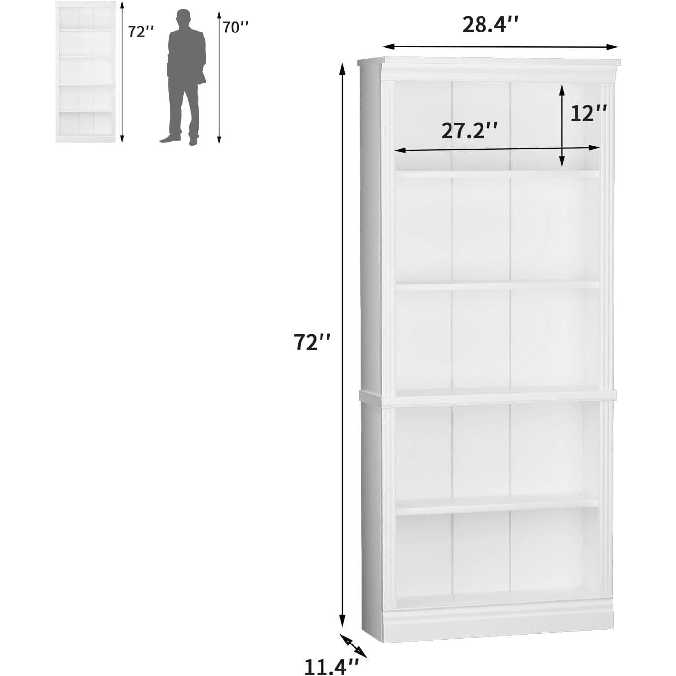 White 72 Inch Tall Bookcase For Living Room Storage