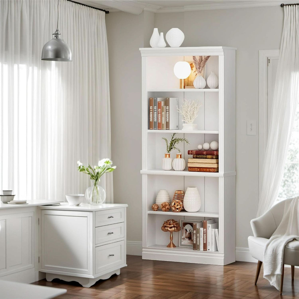 White 72 Inch Tall Bookcase For Living Room Storage