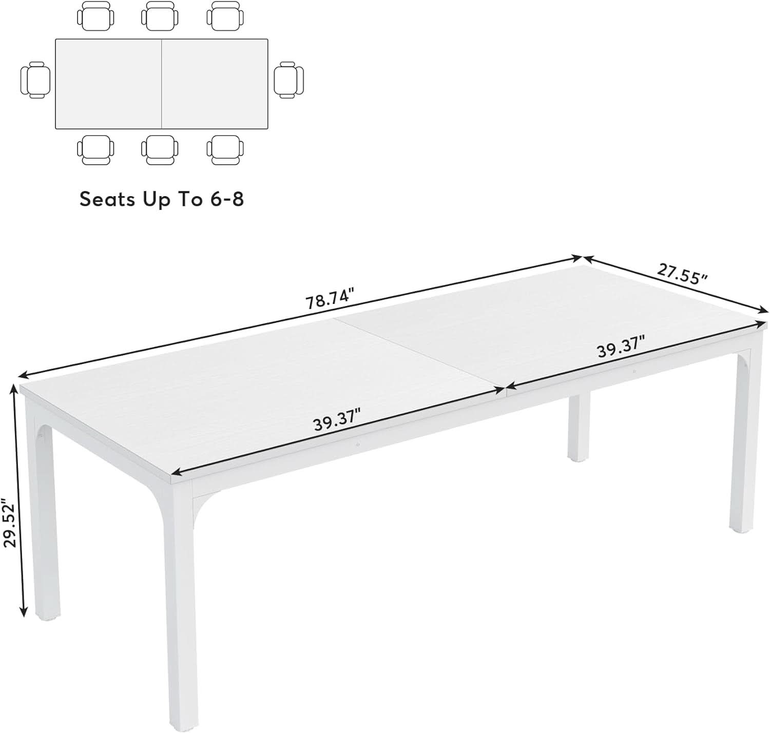 White 78-Inch Dining Table For 6-8, Rectangular Dining Room
