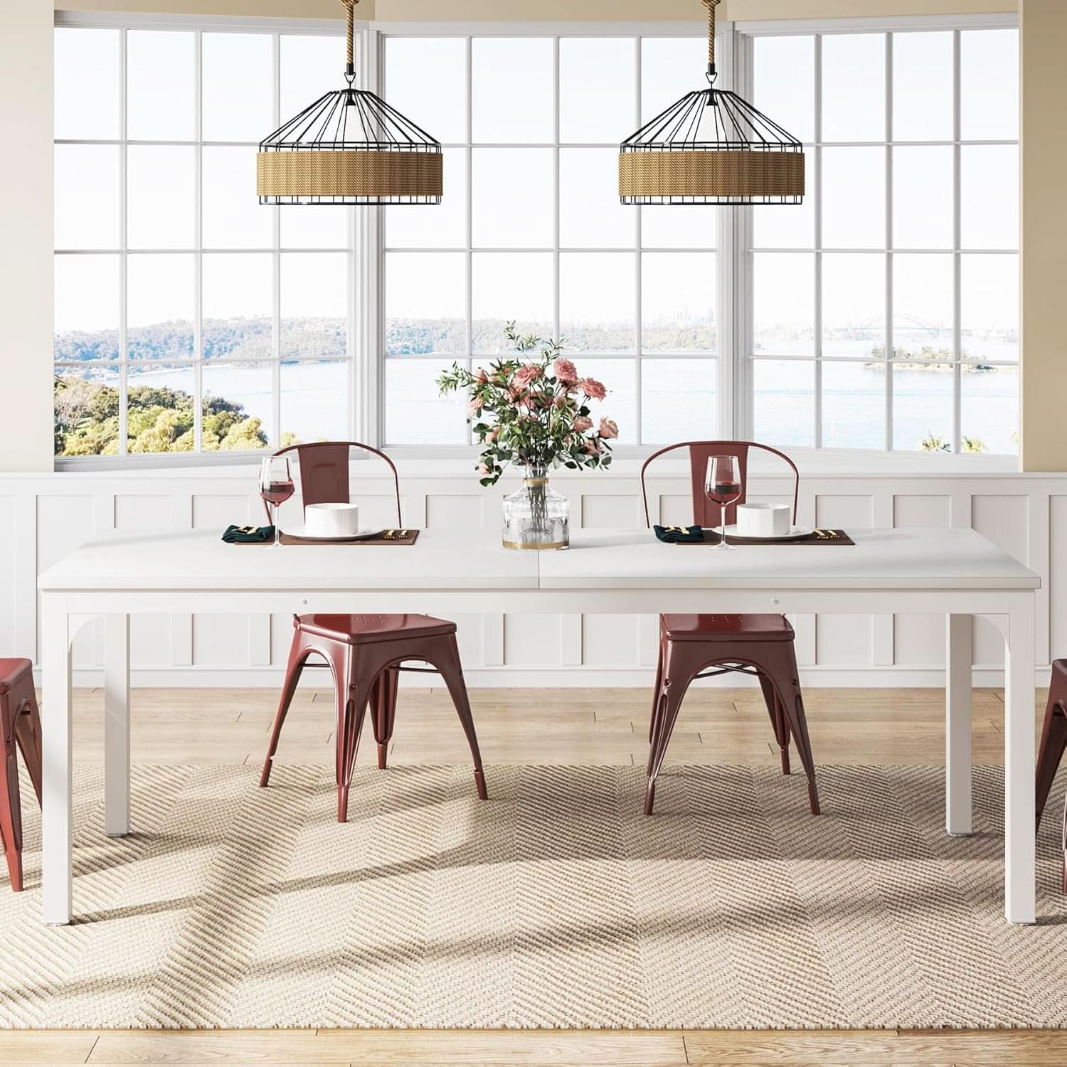 White 78-Inch Dining Table For 6-8, Rectangular Dining Room